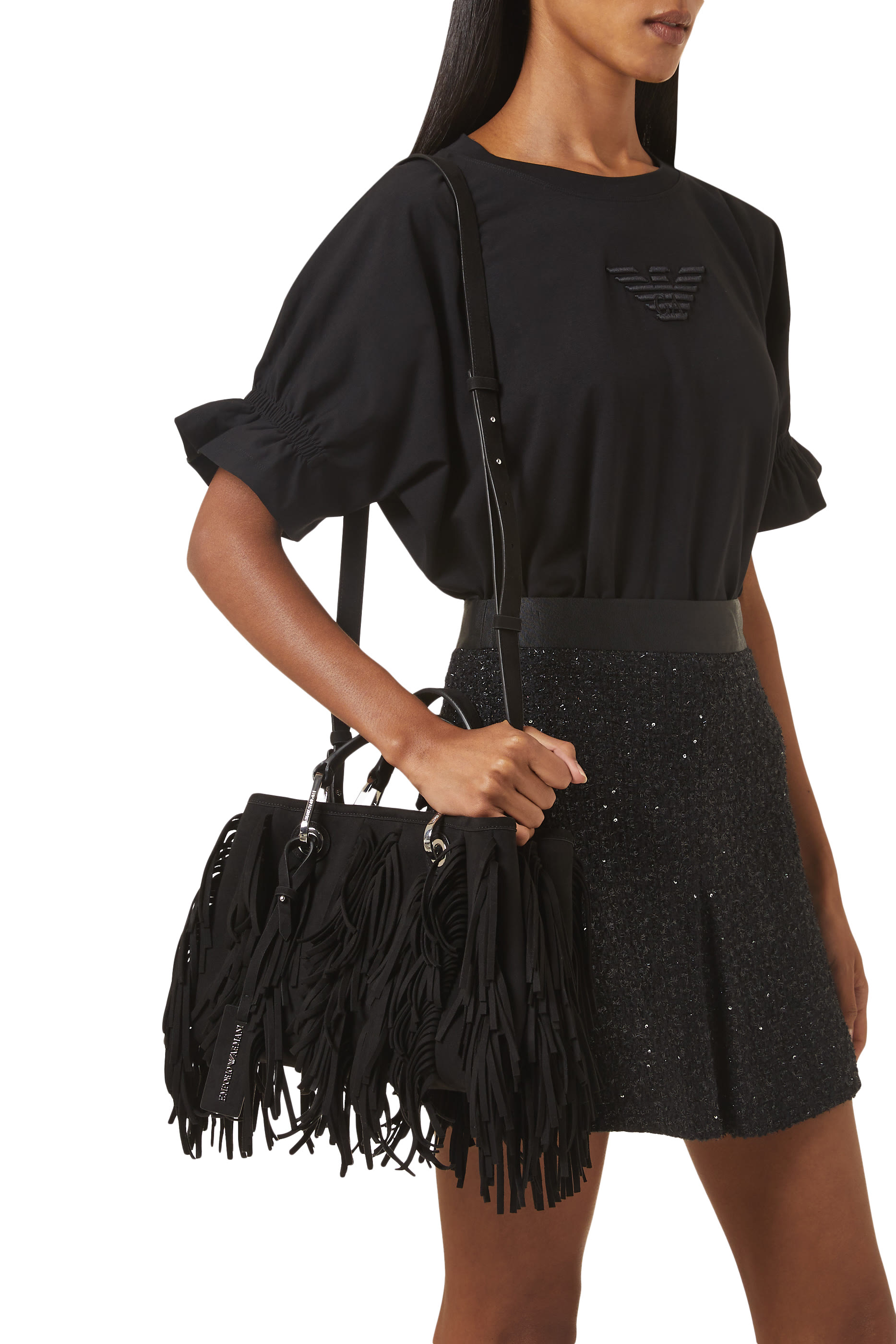 MyEA Faux Suede Shopper Bag with Fringes