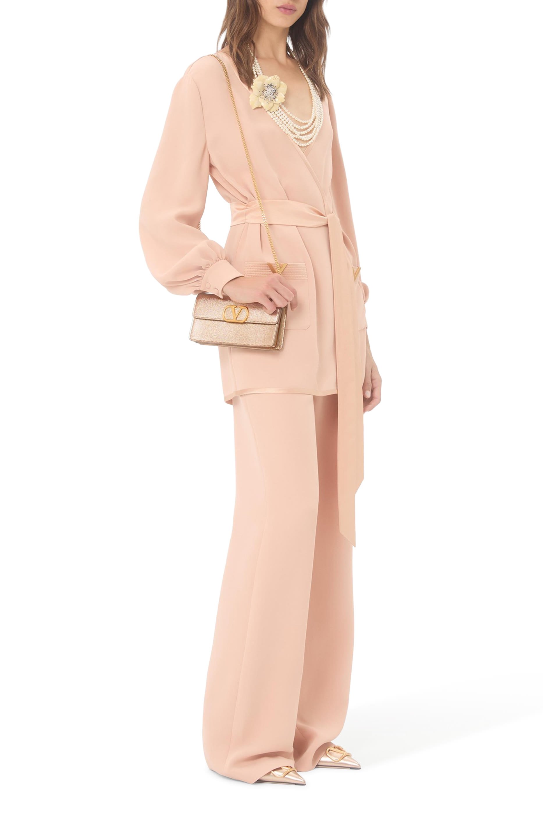 Vlogo Signature Metallic Grainy Calfskin Wallet With Chain