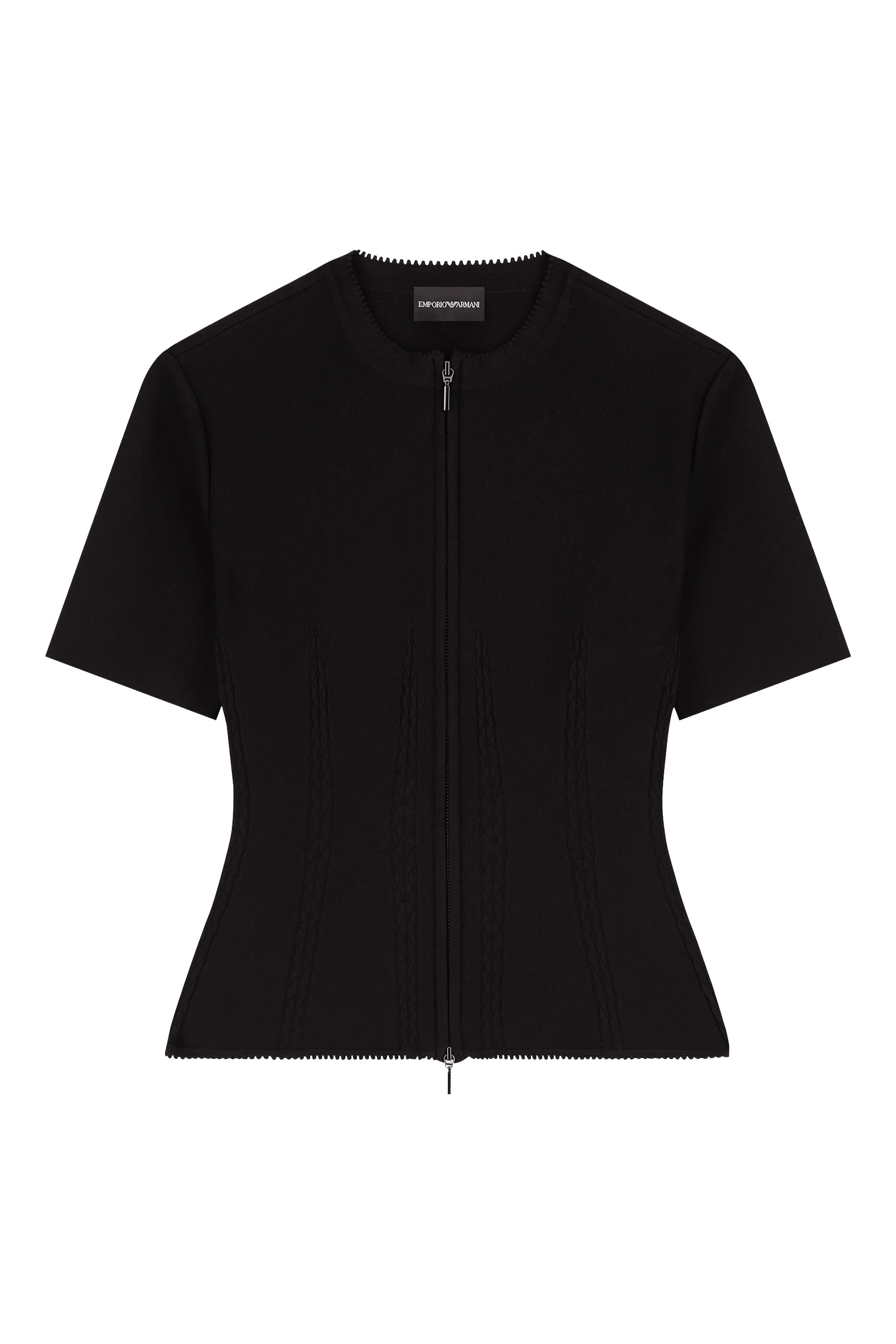 Fabric-Stitch Knit Zip-Up Jacket