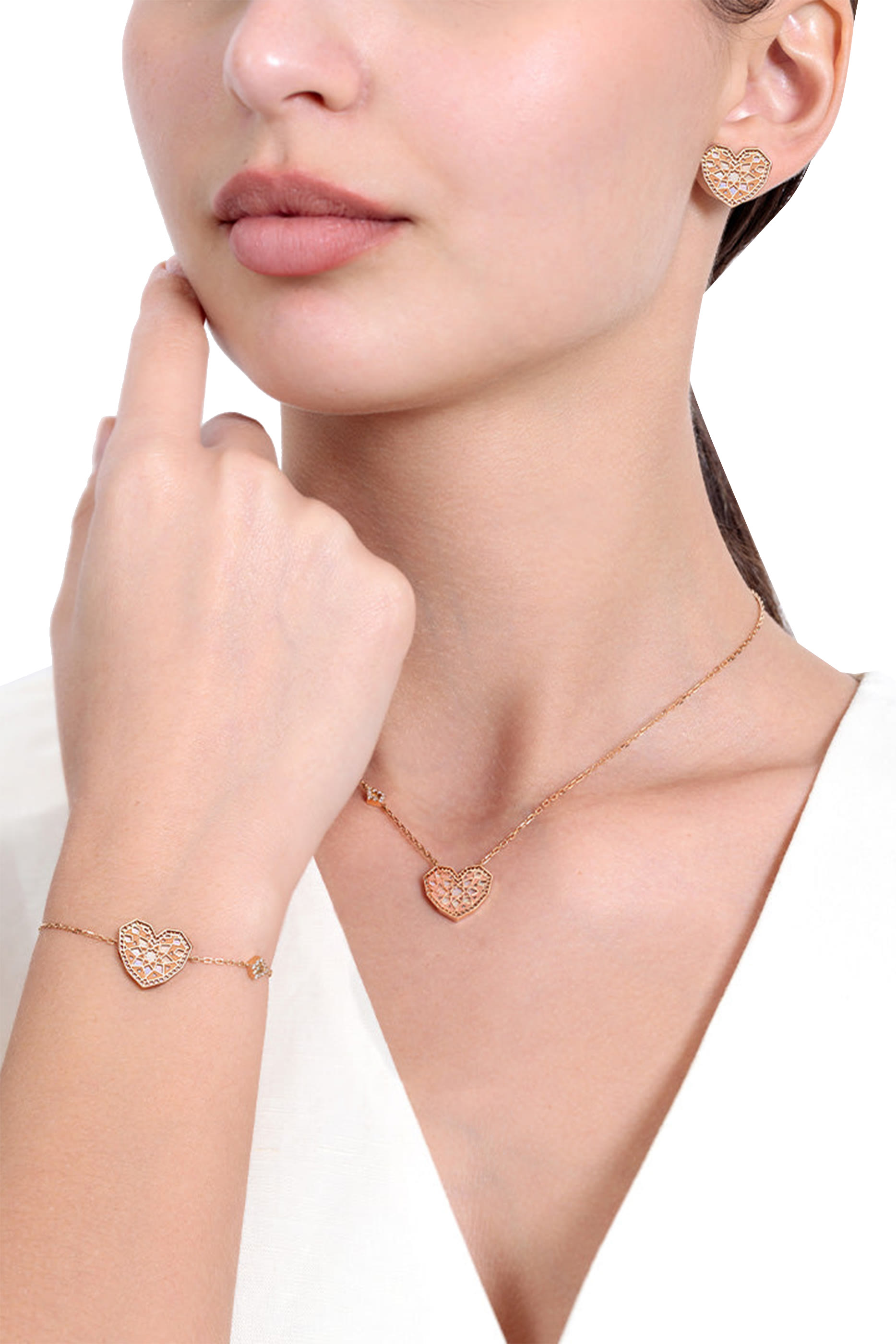 Qalb Turath Small Earrings, 18K Rose Gold & Mother of Pearl