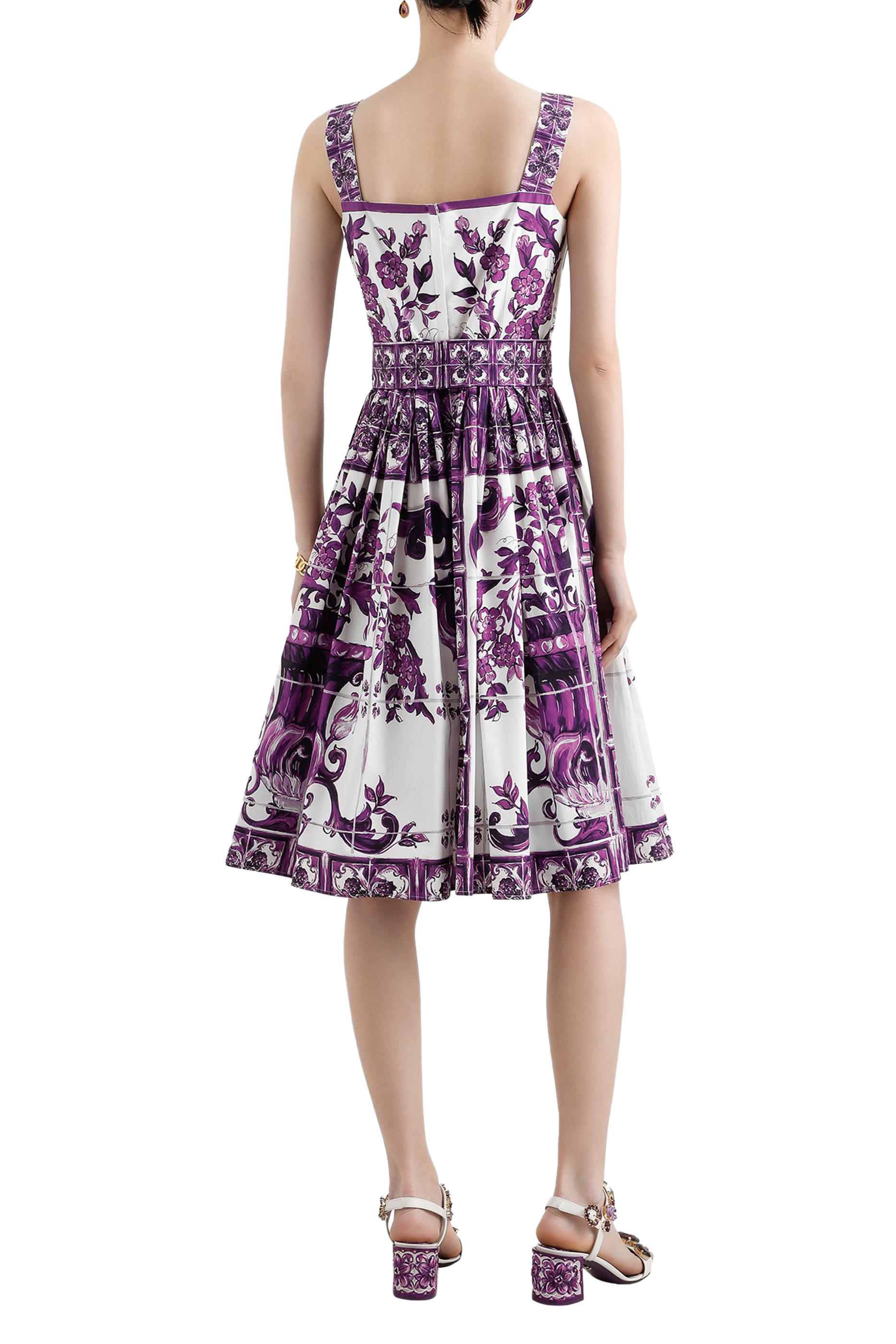 Majolica-Print Corset Midi Dress