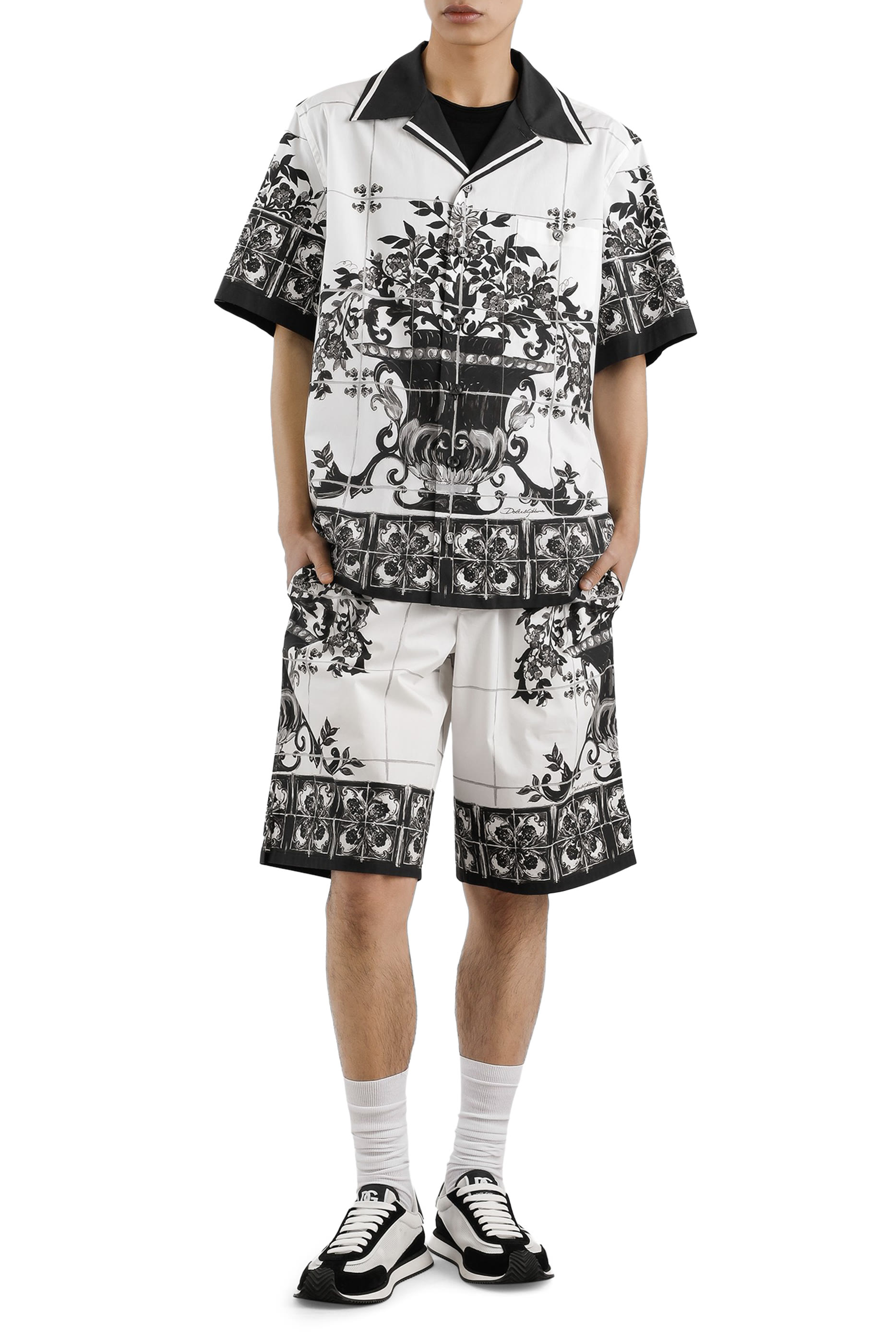 Majolica-Print Poplin Shorts