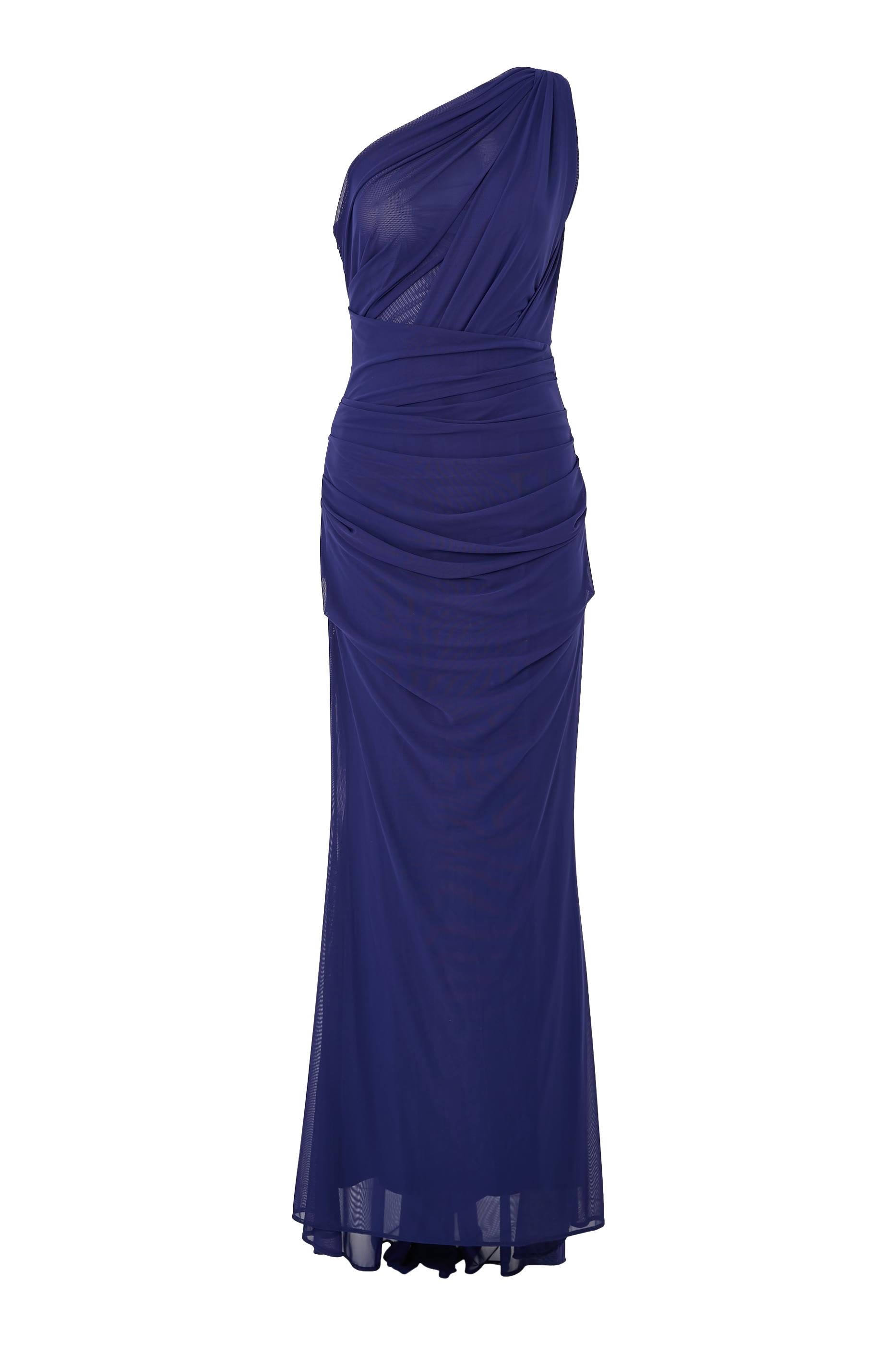 One-Shoulder Gathered Stretch-Mesh Maxi Dress