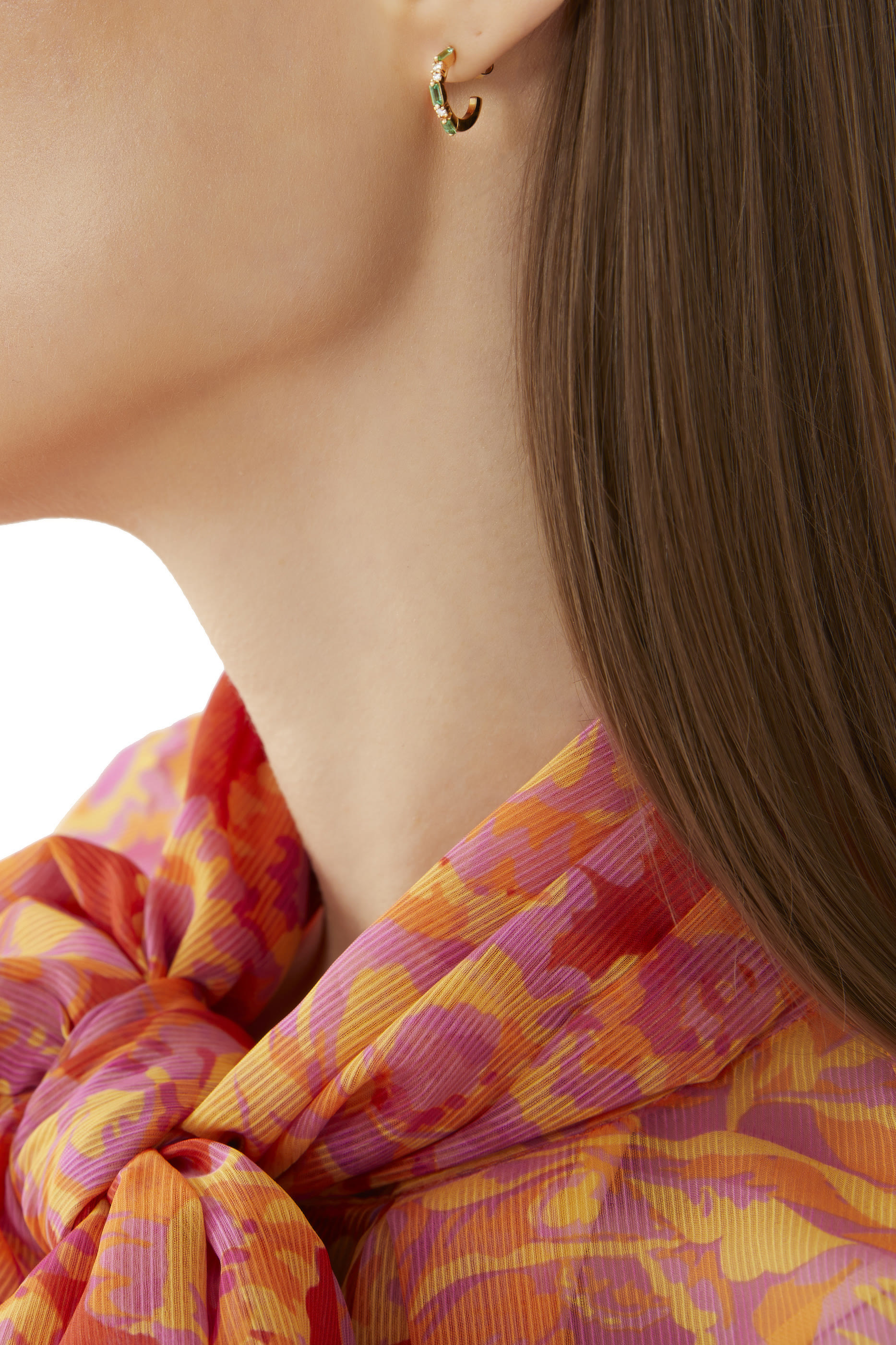 Thin Mini Emerald And Diamond Hoop Earrings