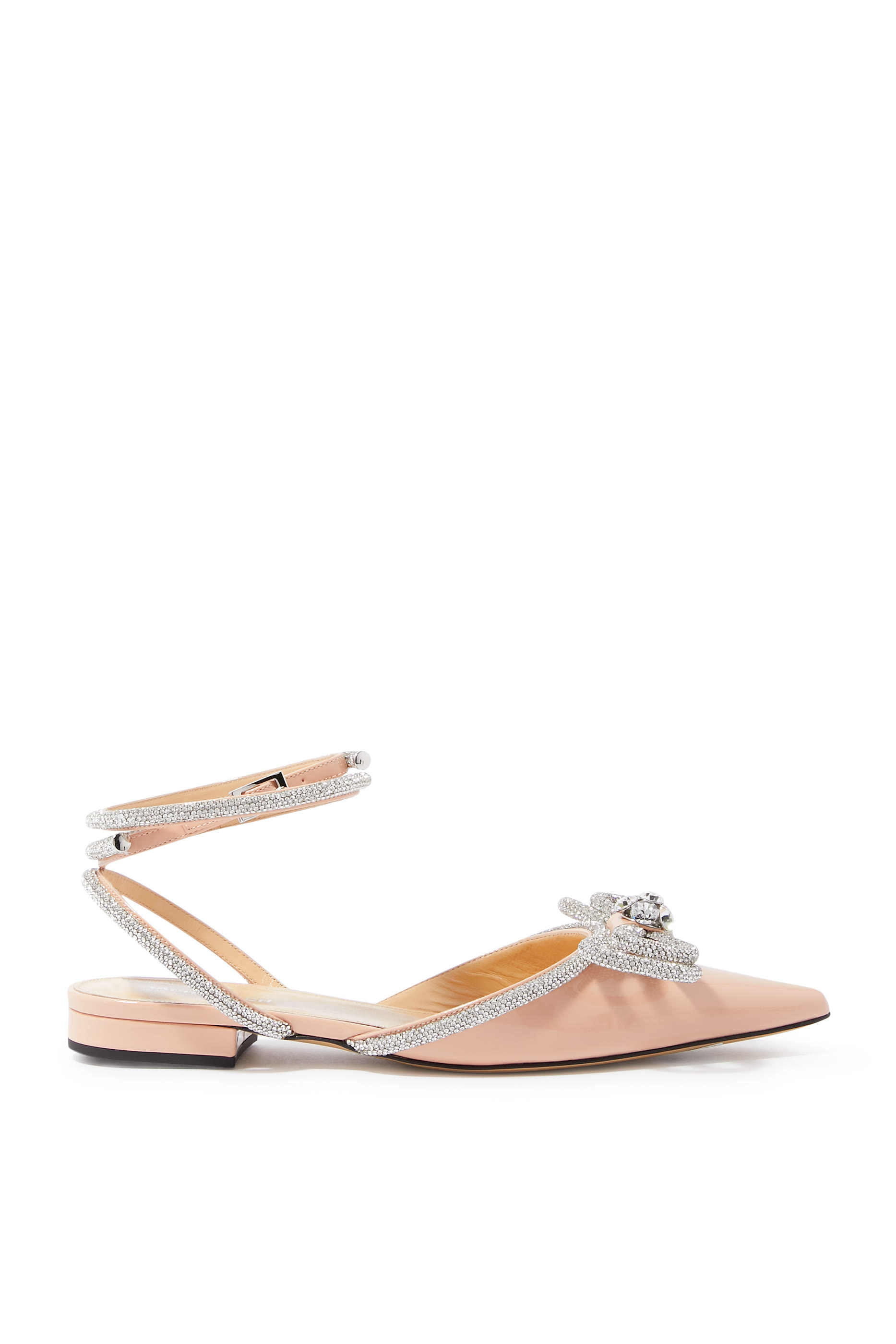 Double Bow Leather Ballerina Flats