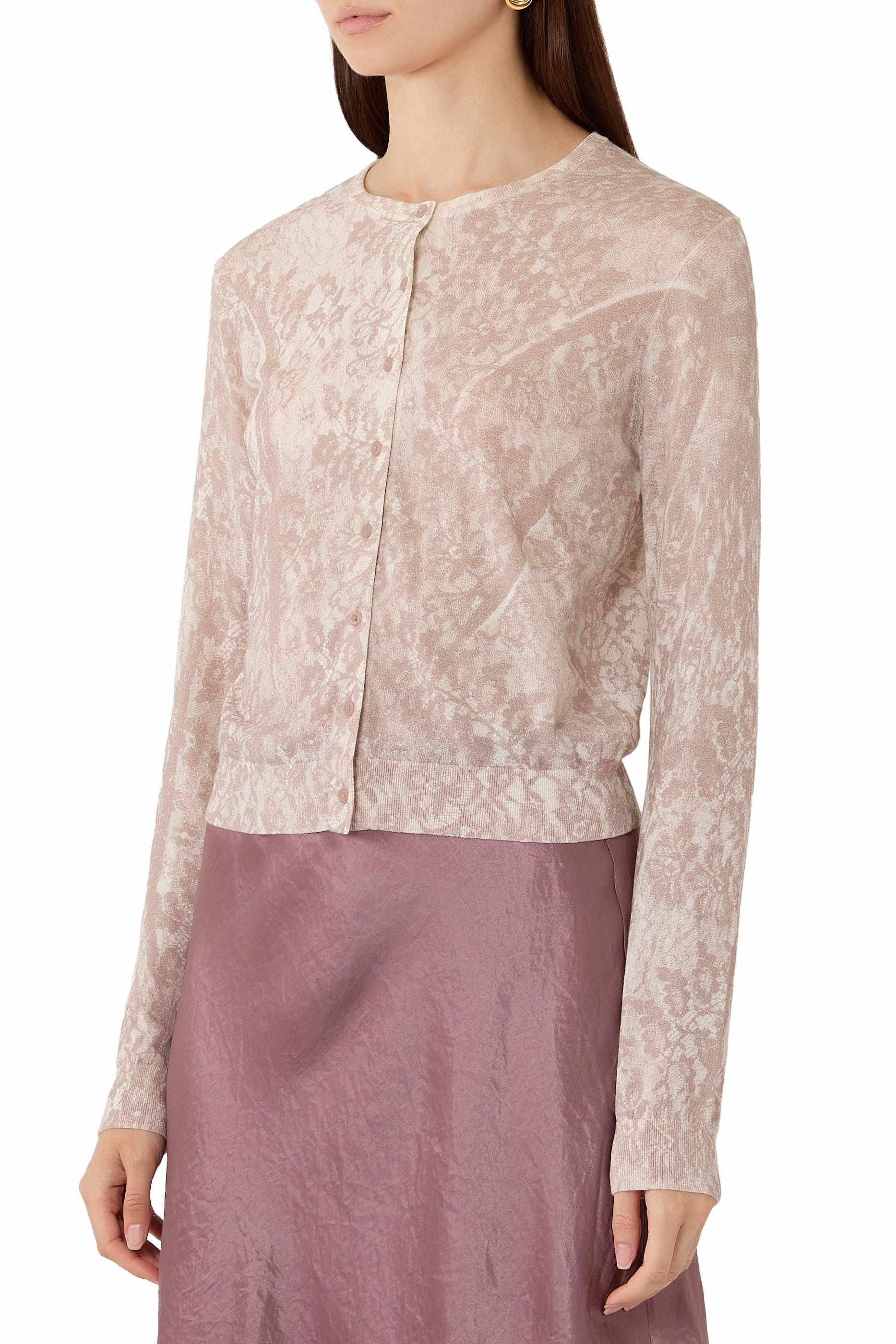 Lace-Print Italian Cotton-Blend Cardigan