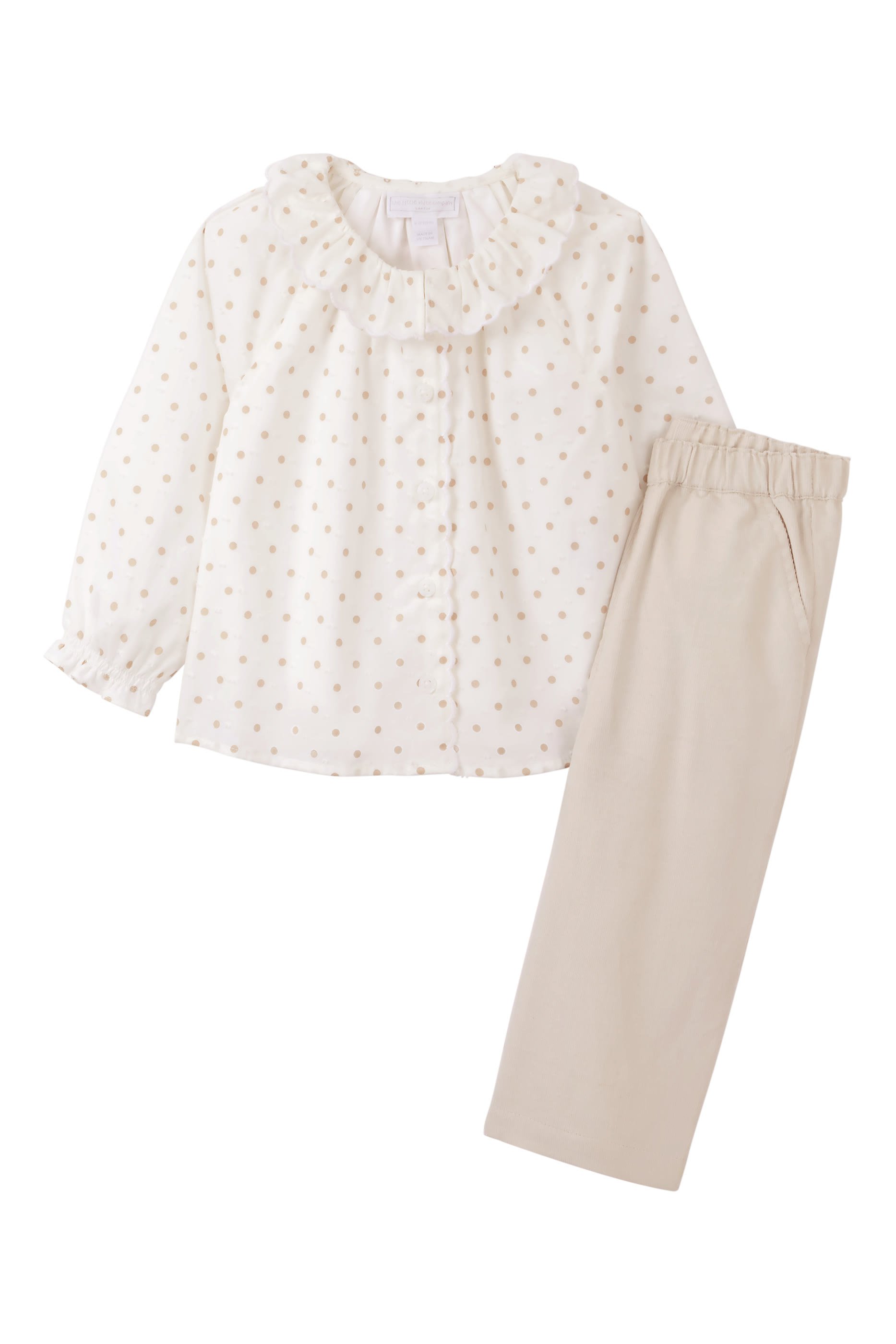 Kids Polka Dot Textured Blouse & Cord Trousers Set