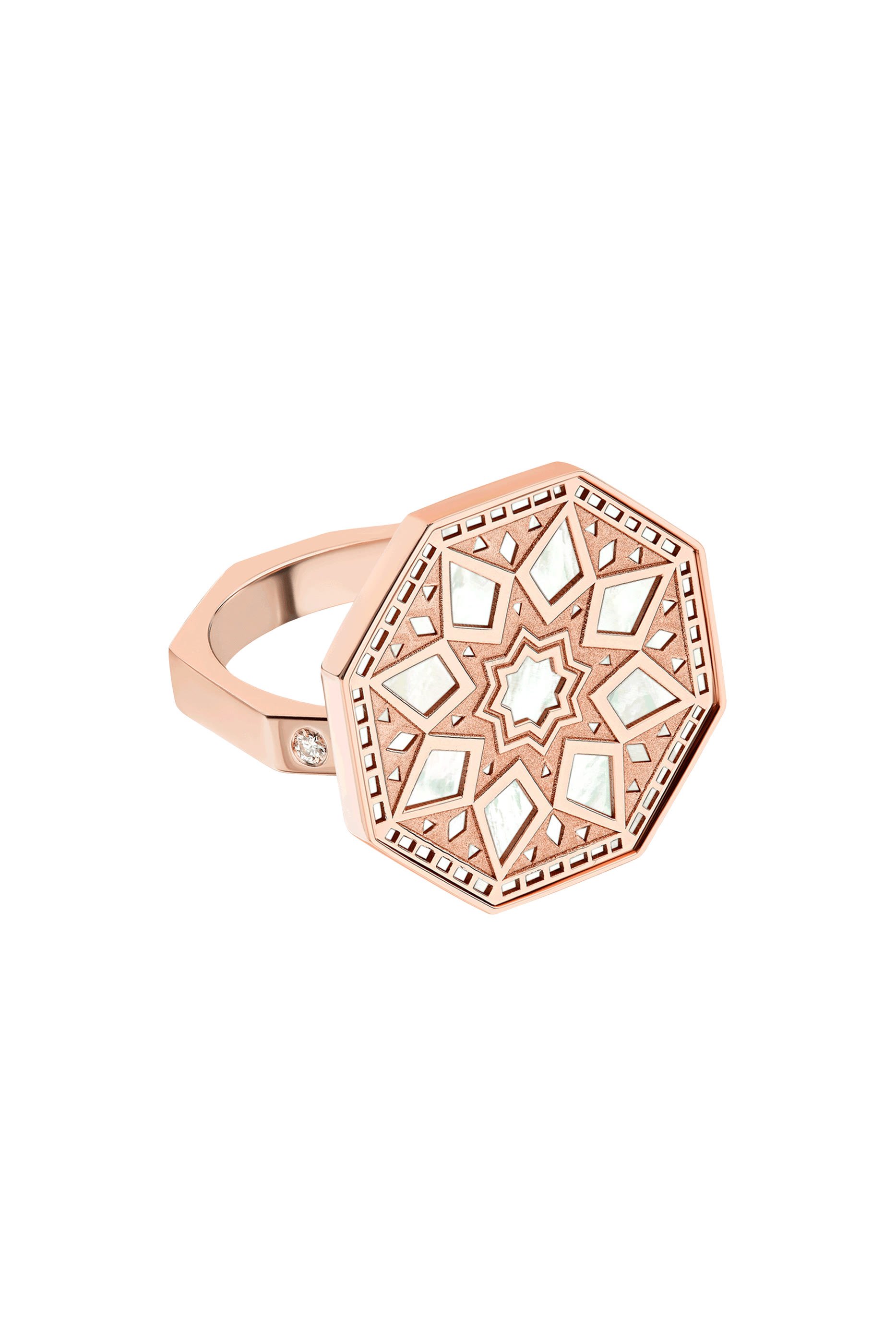 Classic Turath Ring, 18k Pink Gold & Mother-of-Pearl, Diamonds