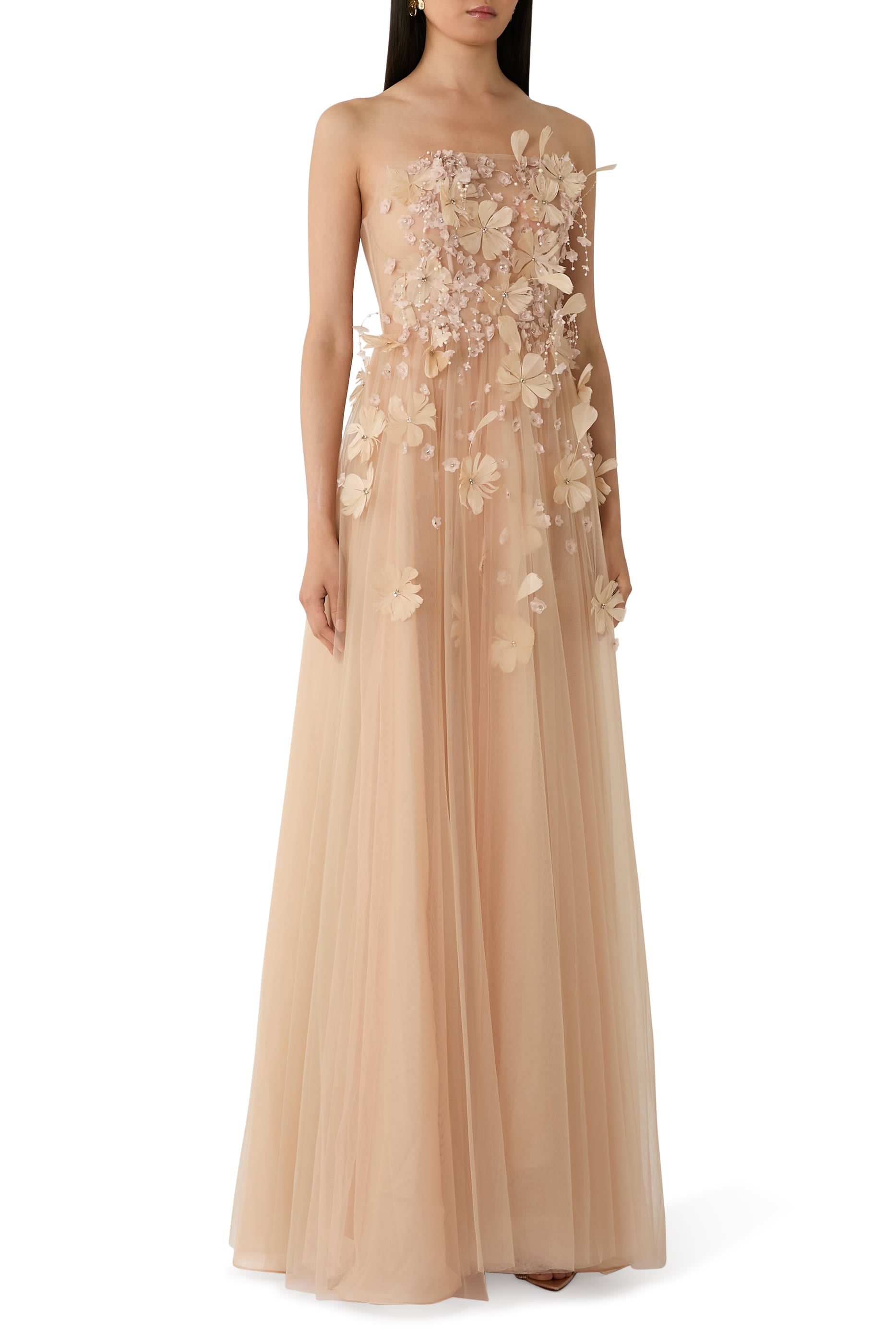 Strapless Floral Gown with Cape 