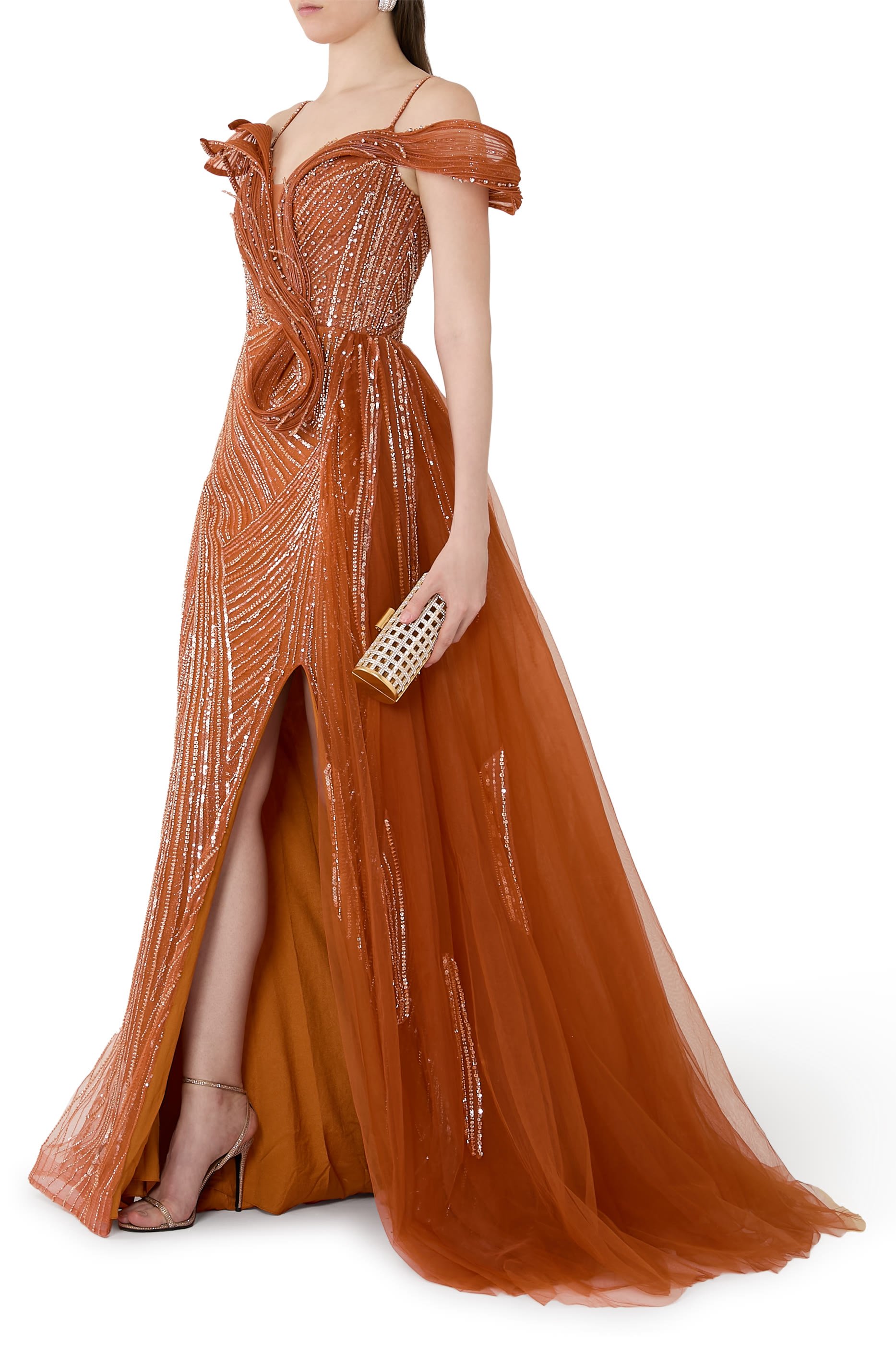 Beaded Off-shoulder Gown