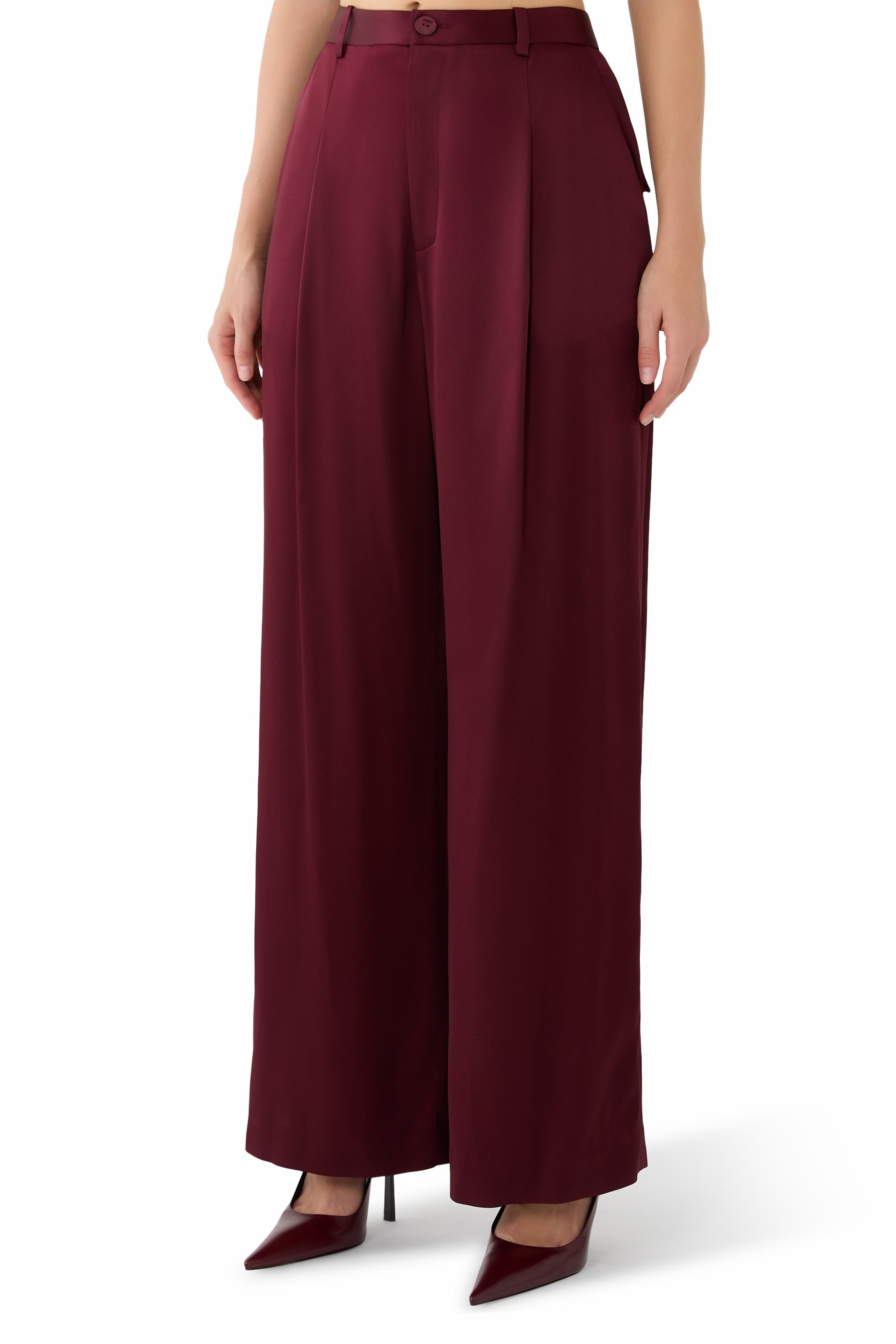 Satin Relaxed Pleated Pants 
