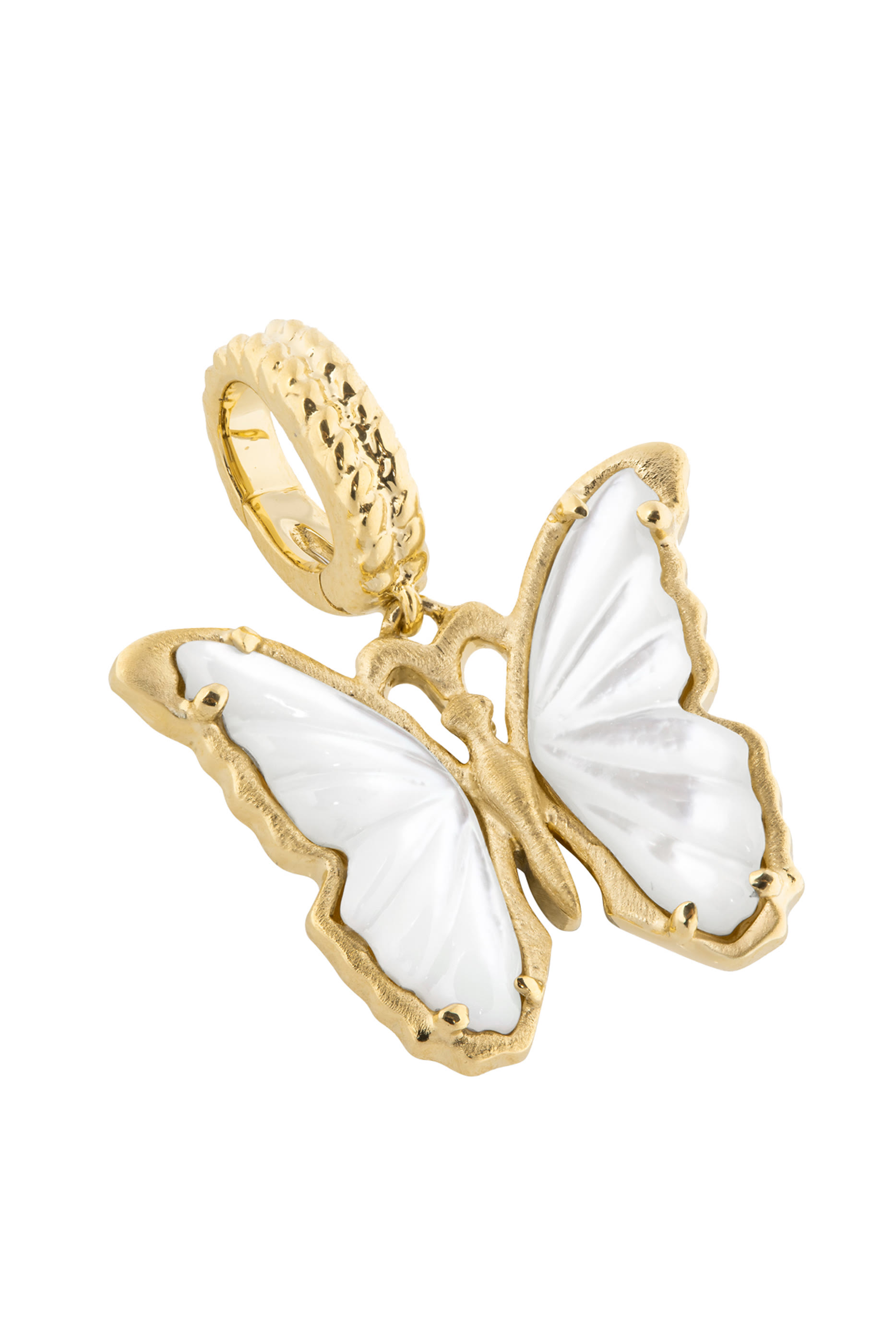 Butterfly Brushed Charm, 18K Yellow Gold & Mother of Pearl