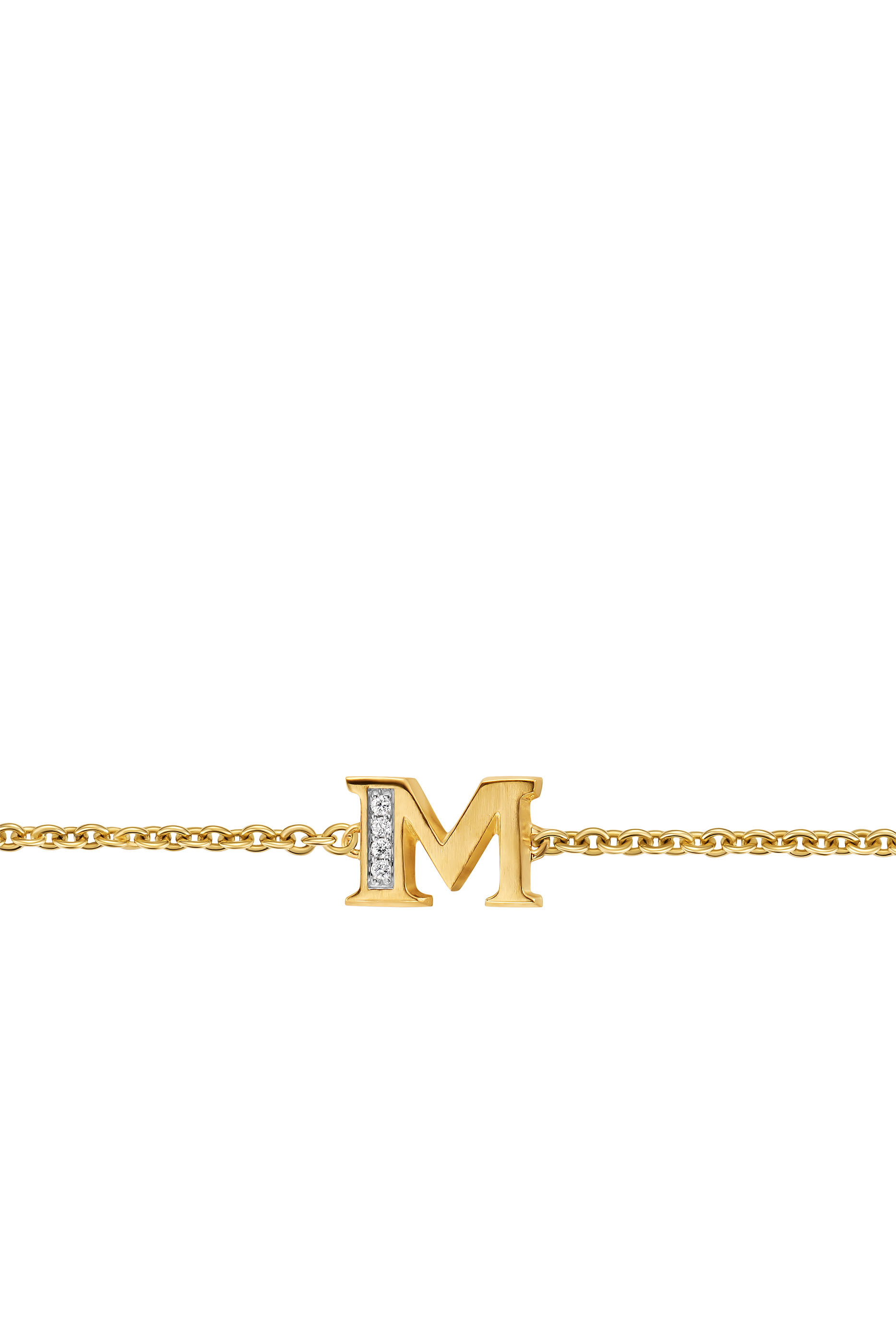 Petite Pavé M Initial Chain Bracelet, 18k Yellow Gold & Diamonds
