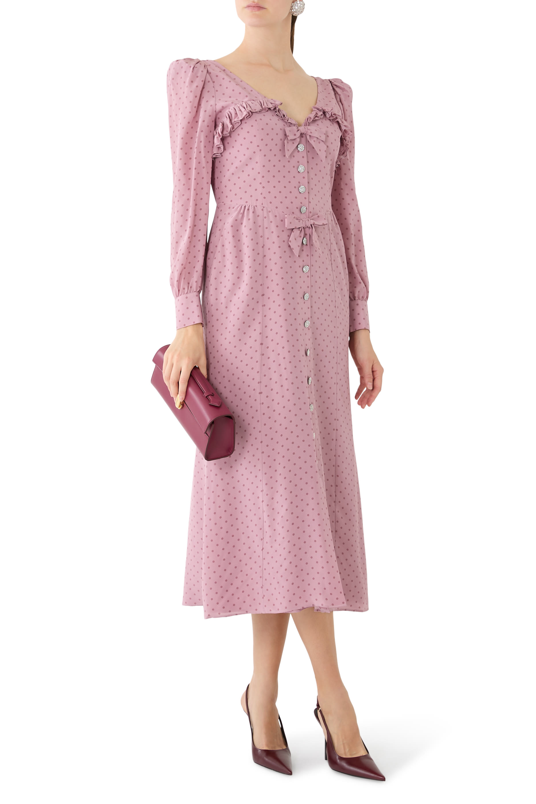 Polka Dot Ruffles Midi Dress