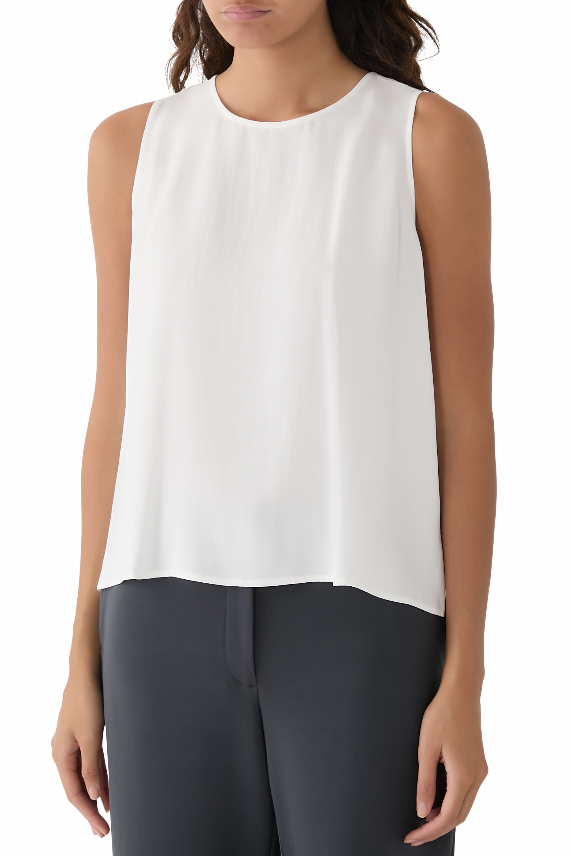 Silk Georgette Crepe Round Neck Tank