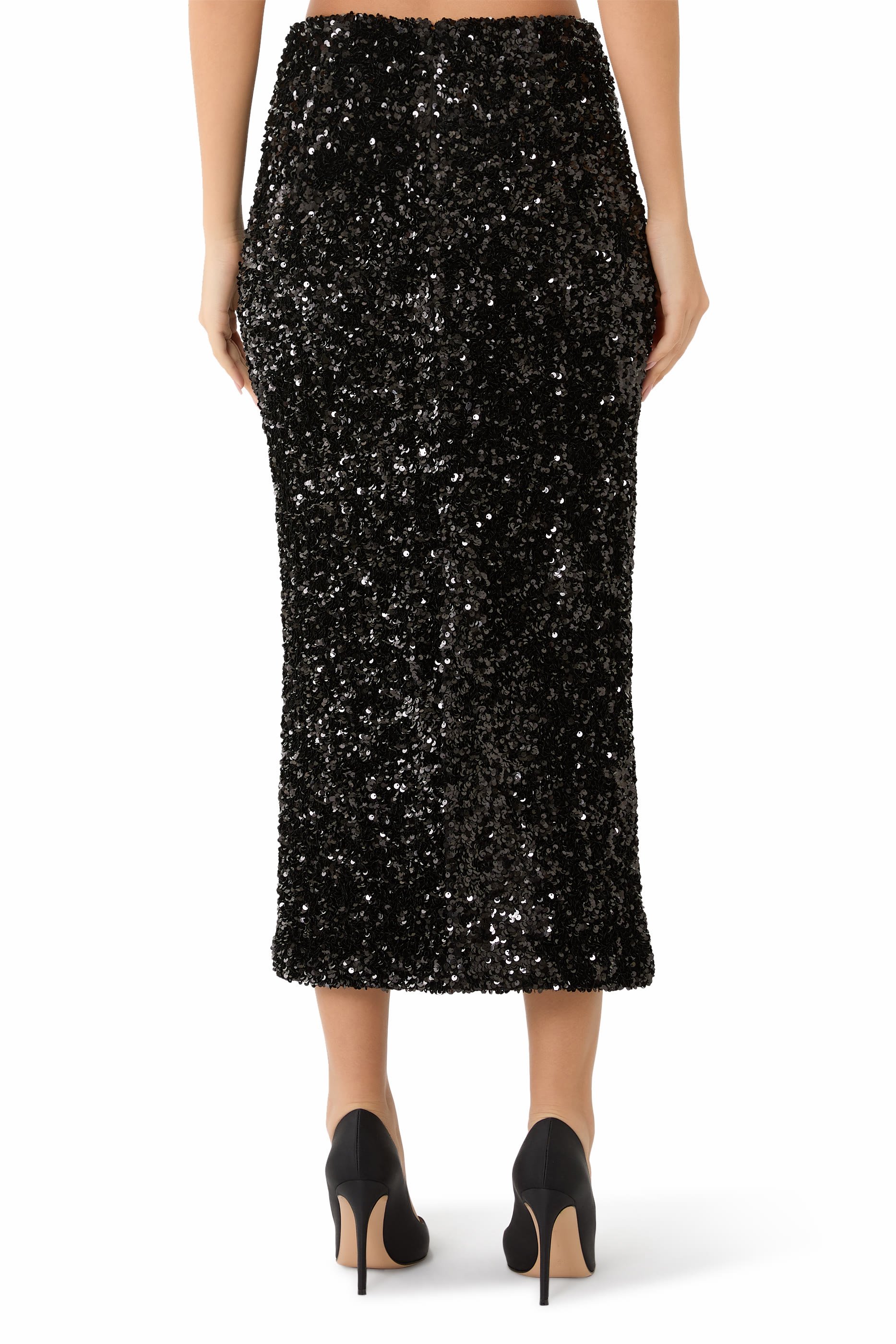 Sequined Velvet Column Skirt