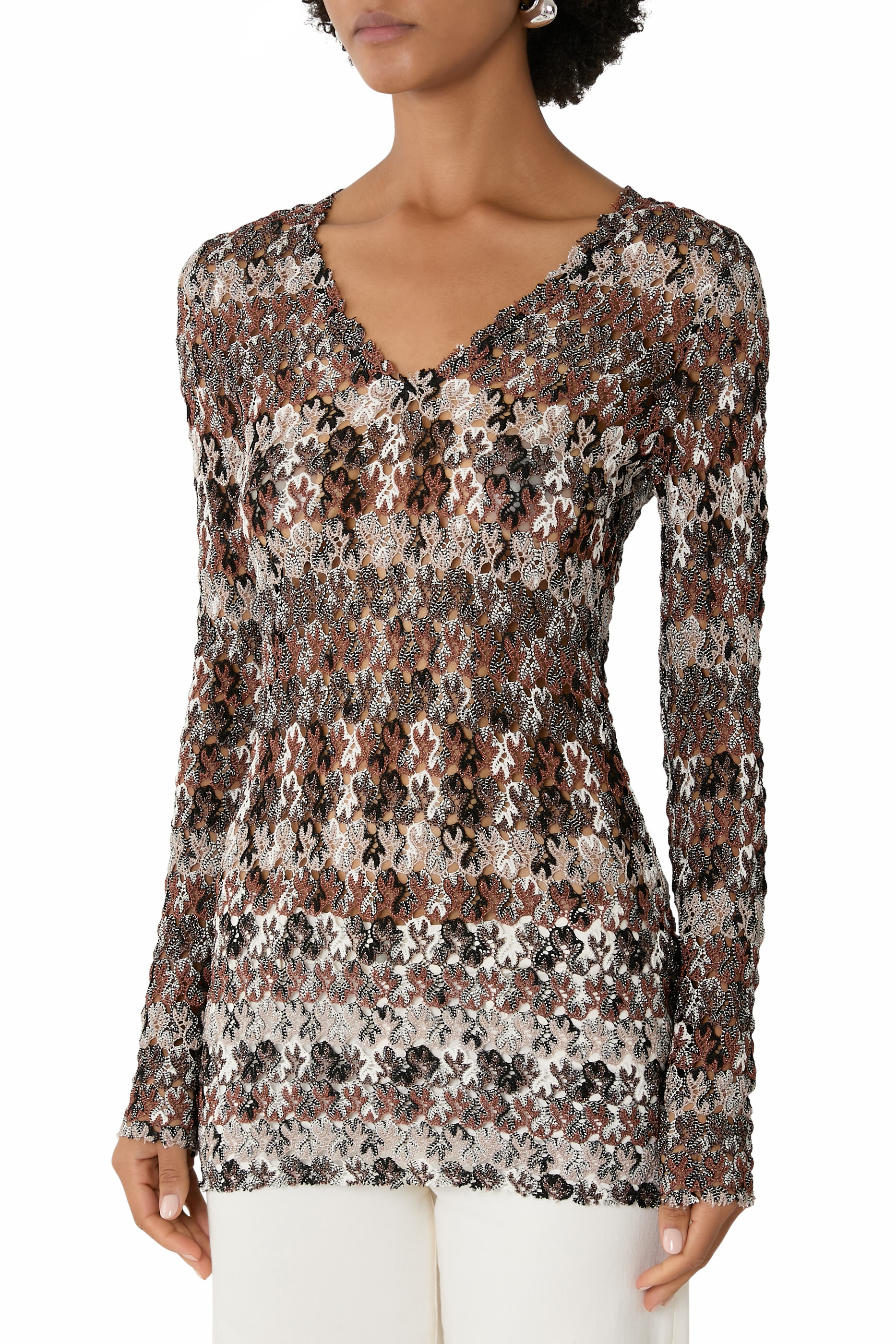 Stripe Lace Raschel Lurex Top