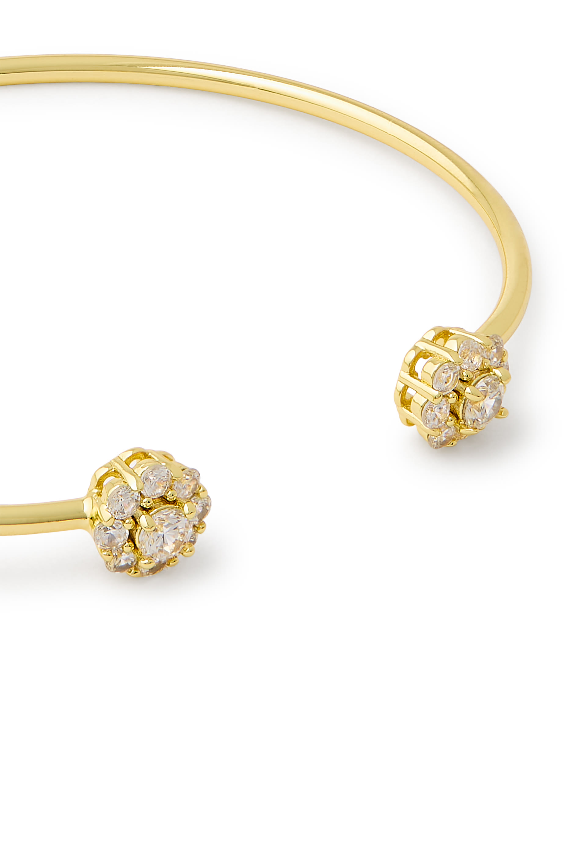  Round CZ Halo Delicate Open Cuff, Gold-Plated Brass & Cubic Zirconia