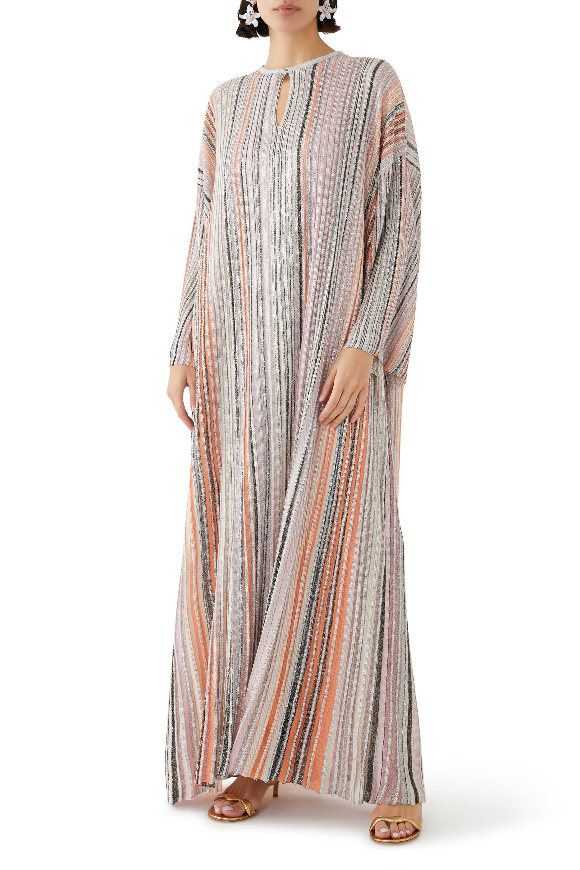 Partialized Sequinned Knit Long Sleeve Kaftan 