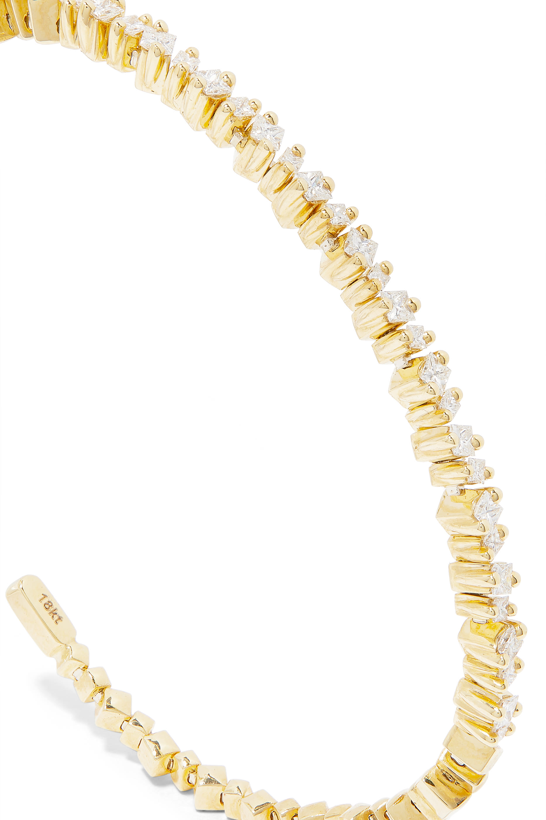 Uneven Thin Bangle, 18K Yellow Gold & Diamond