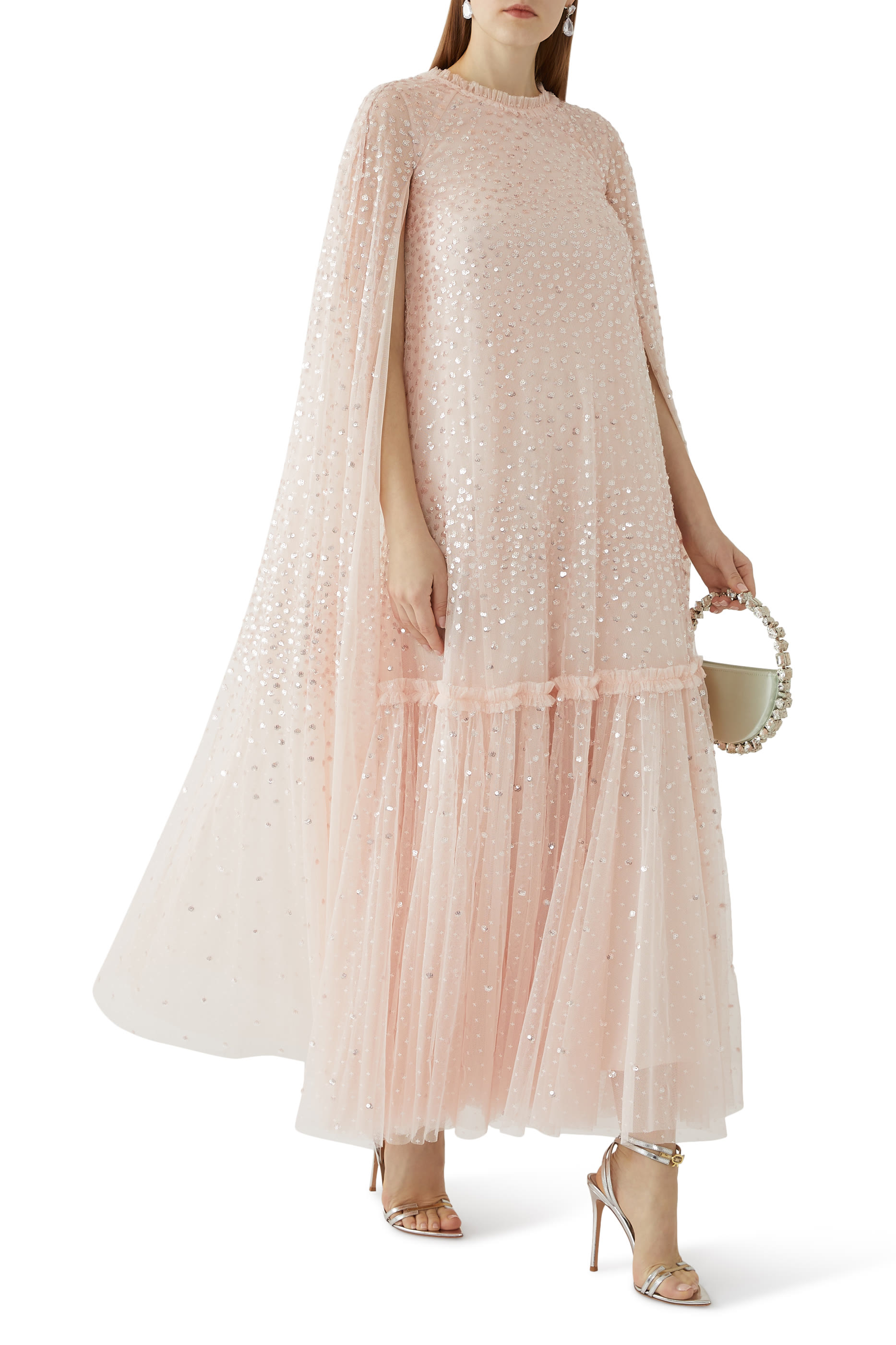 Scatter Dot Cape Tiered Ankle Gown