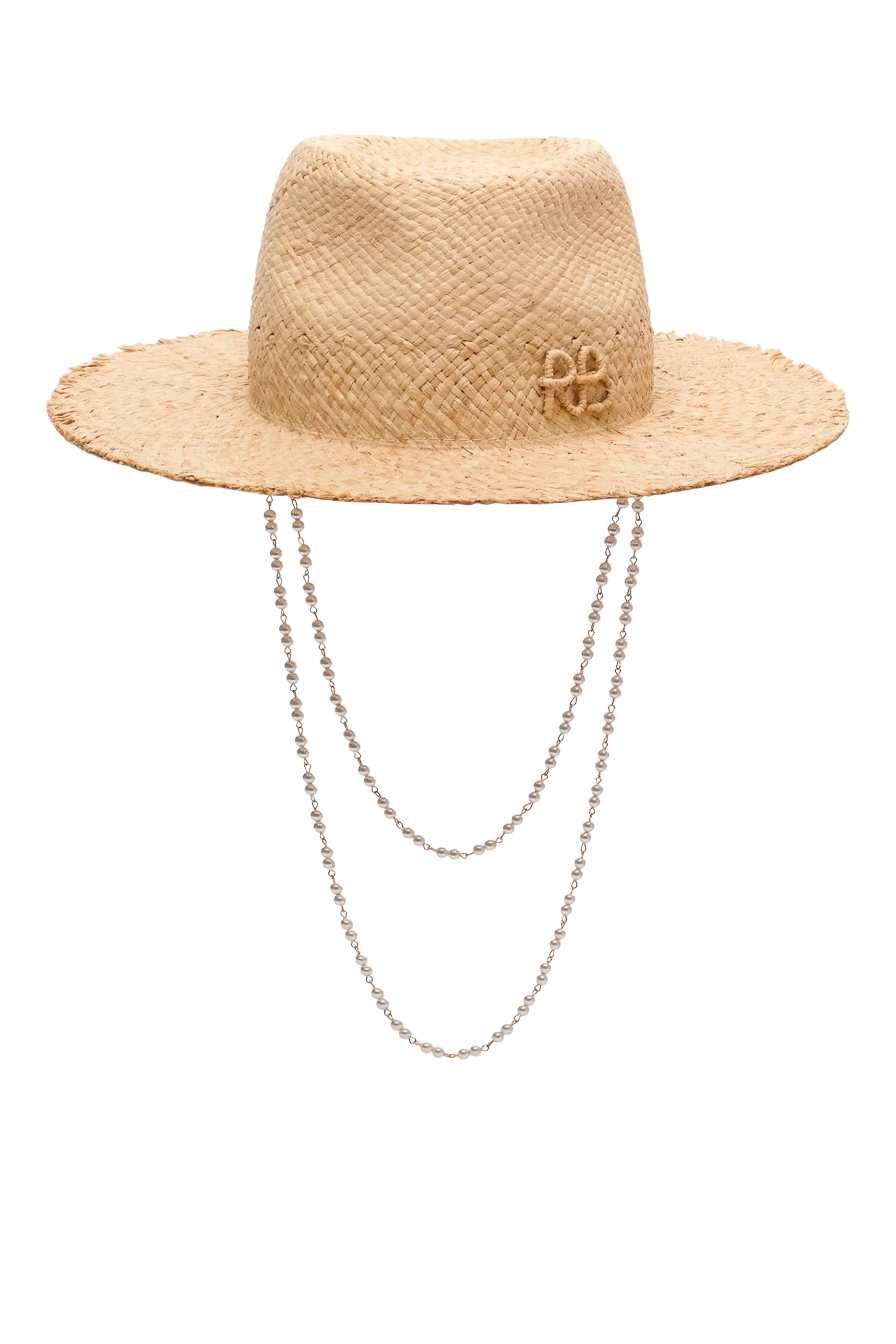 Pearl Chain Frayed-Brim Fedora Hat