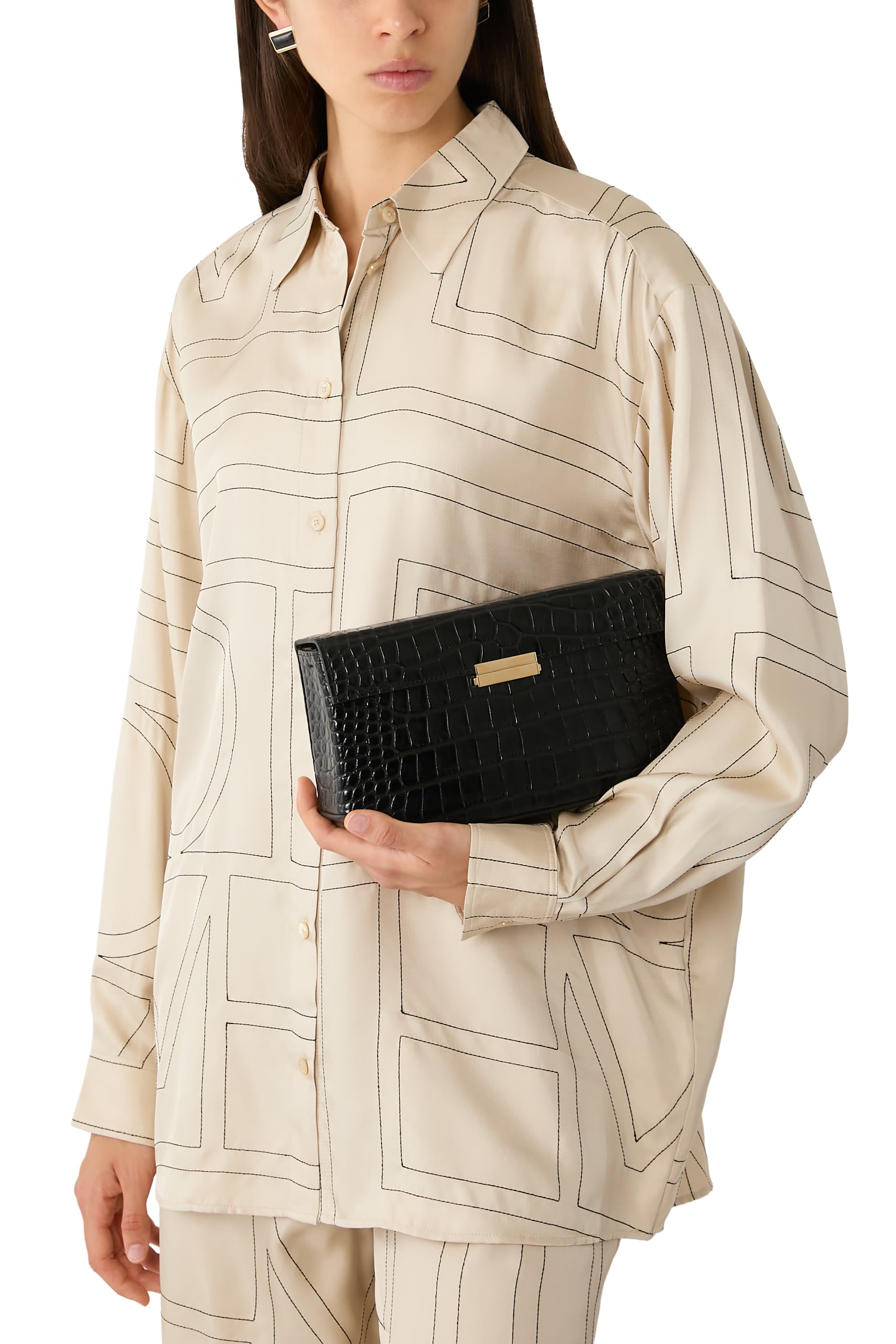 Clip Croc-Embossed Shoulder Bag
