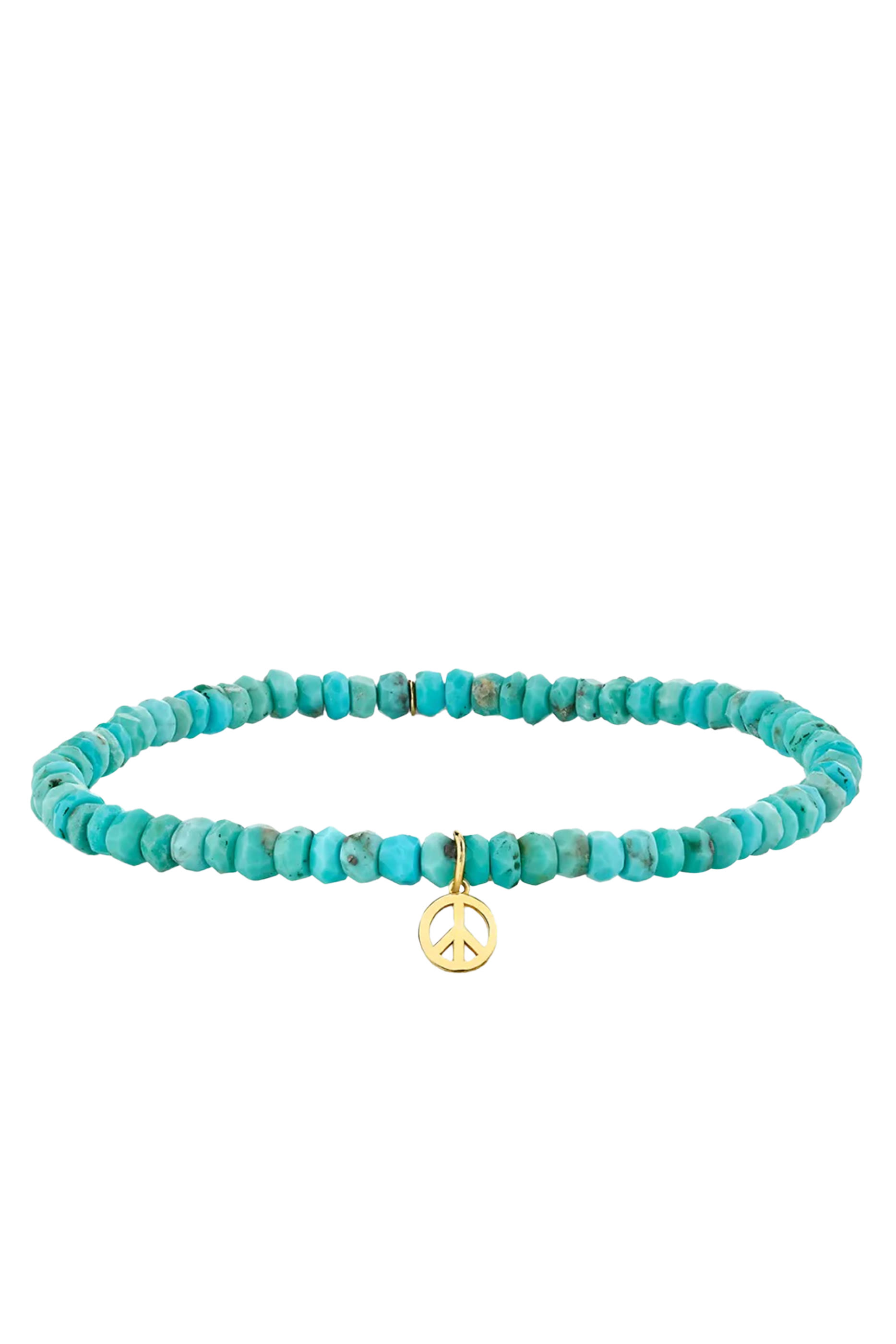 Beaded Bracelet with Peace Sign Charm, 14k Yellow Gold &Turquoise