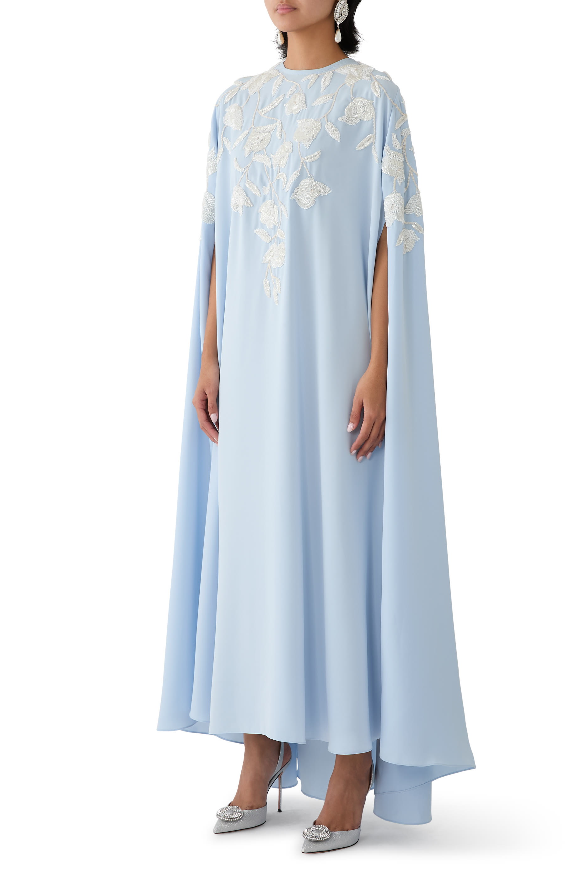 Floral Embellished Cape Dress