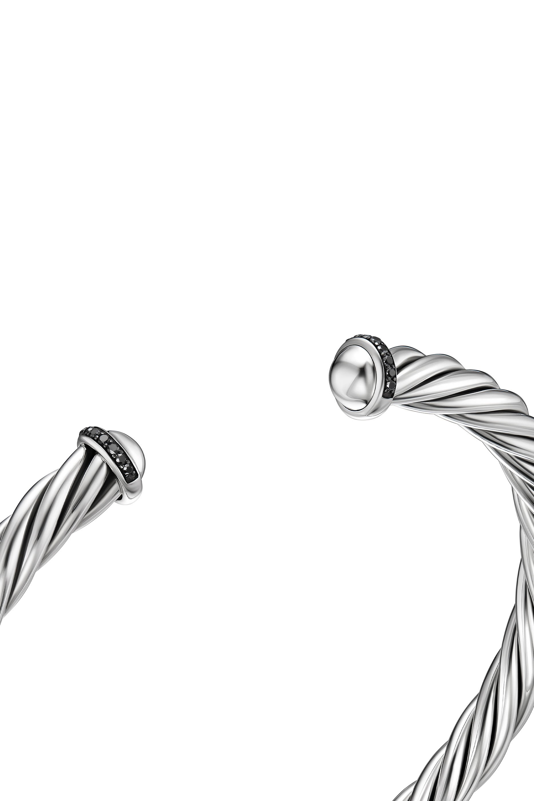 SS Cable Black Diamond Cuff Bracelet, 6mm