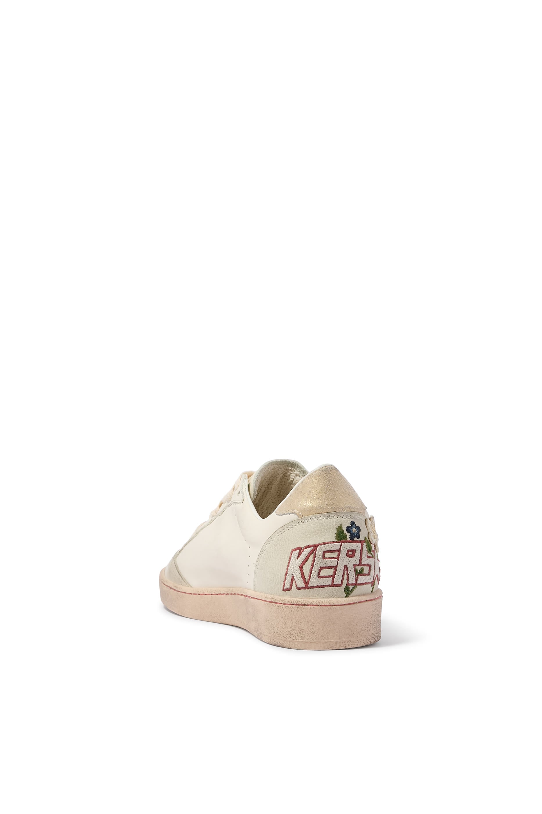 Ball Star Sneakers in Leather with Platinum Suede Star and Multicolour Floral Embroidery