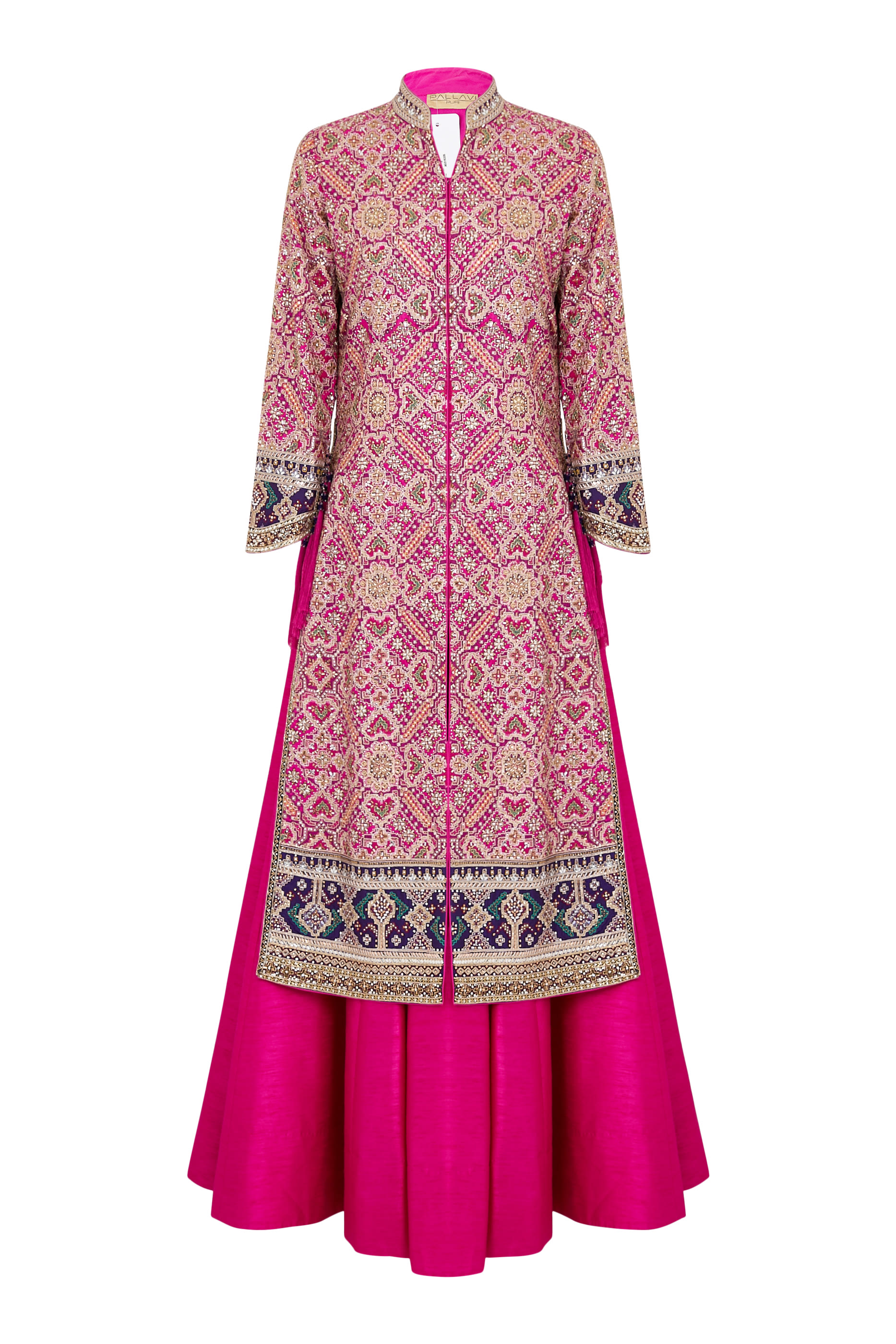  Fuchsia Patola Jacket & Skirt Set