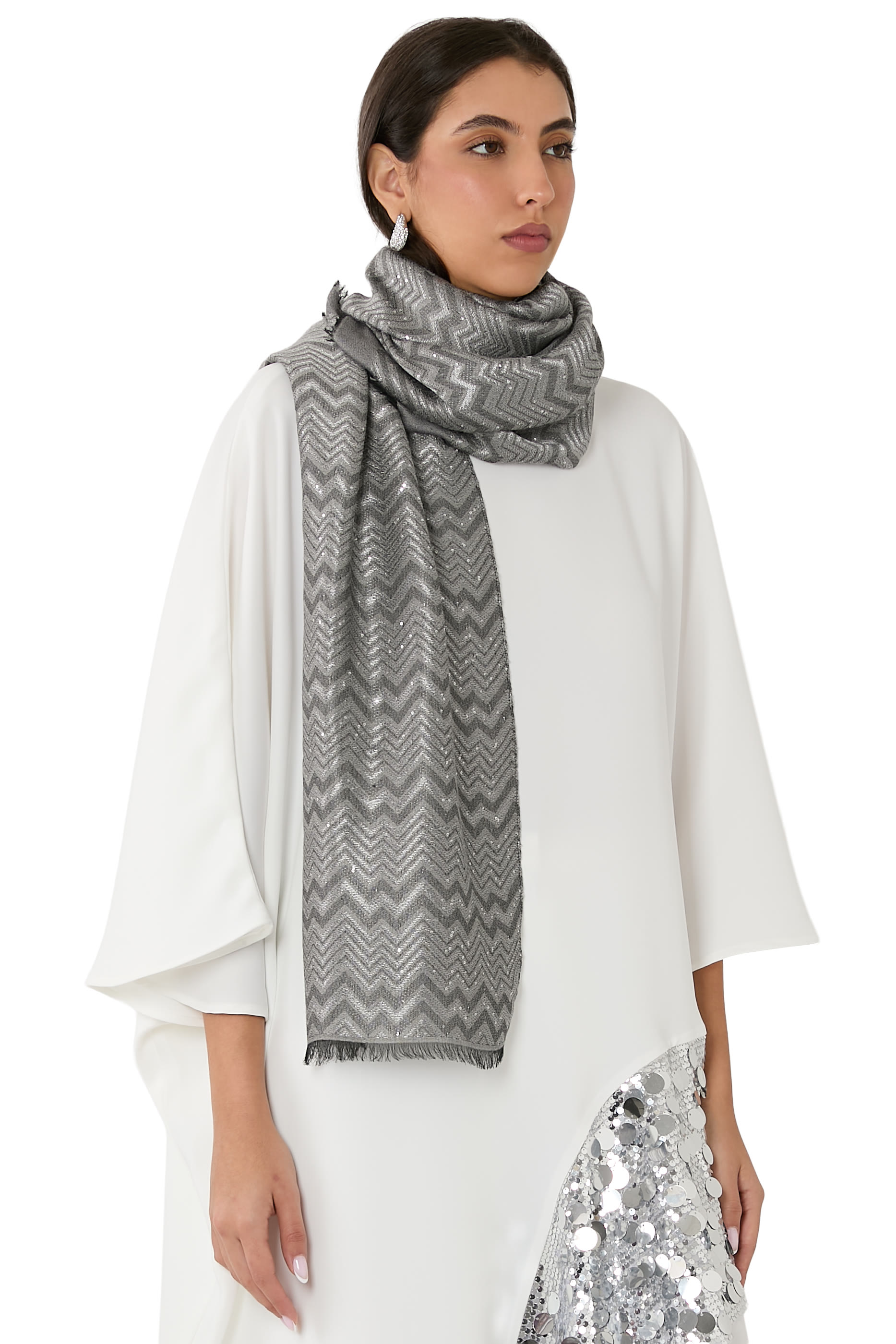 Zig Zag Sequinned Scarf 