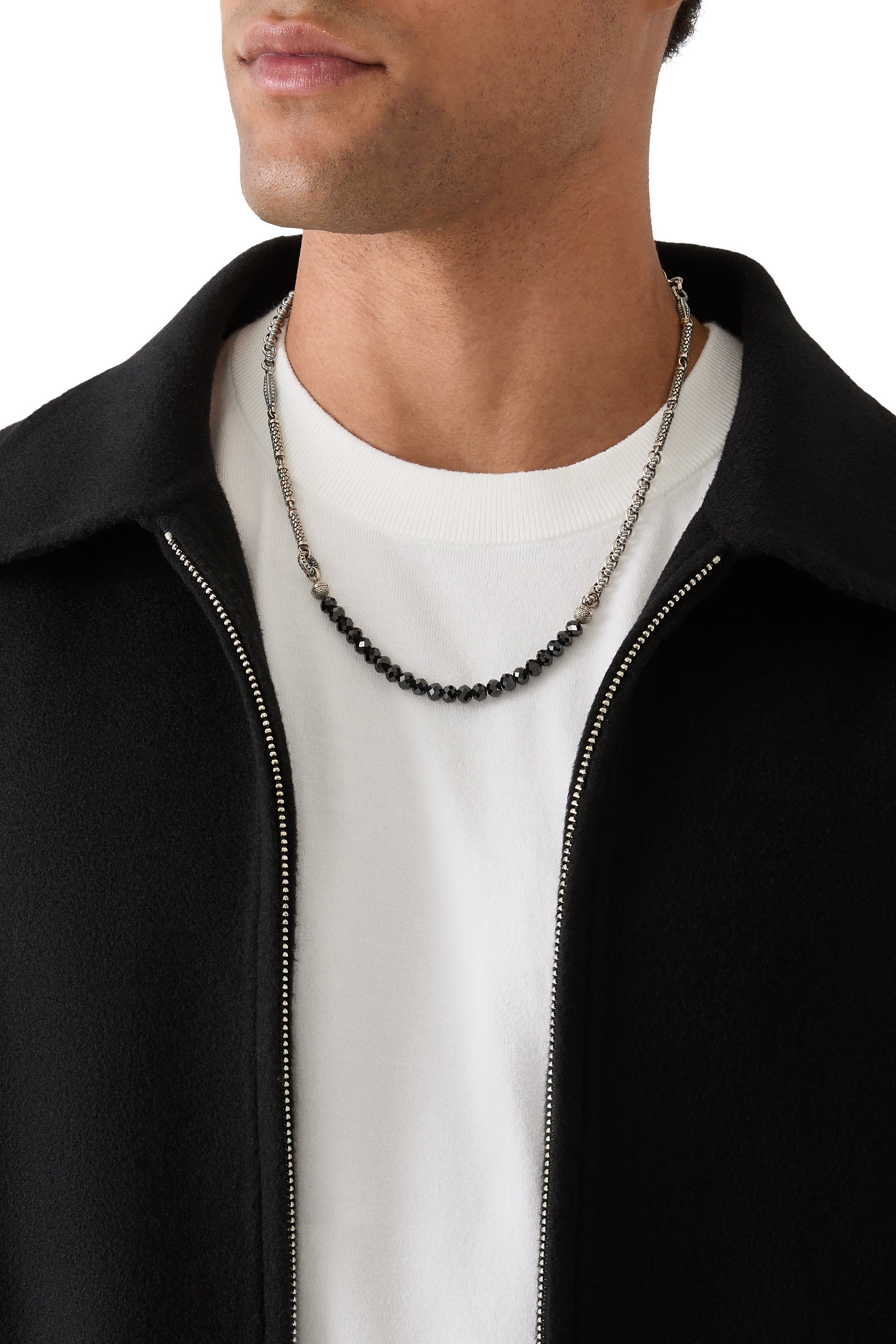 Wrap-Around Beaded Convertible Necklace, Sterling Silver & Black Spinel