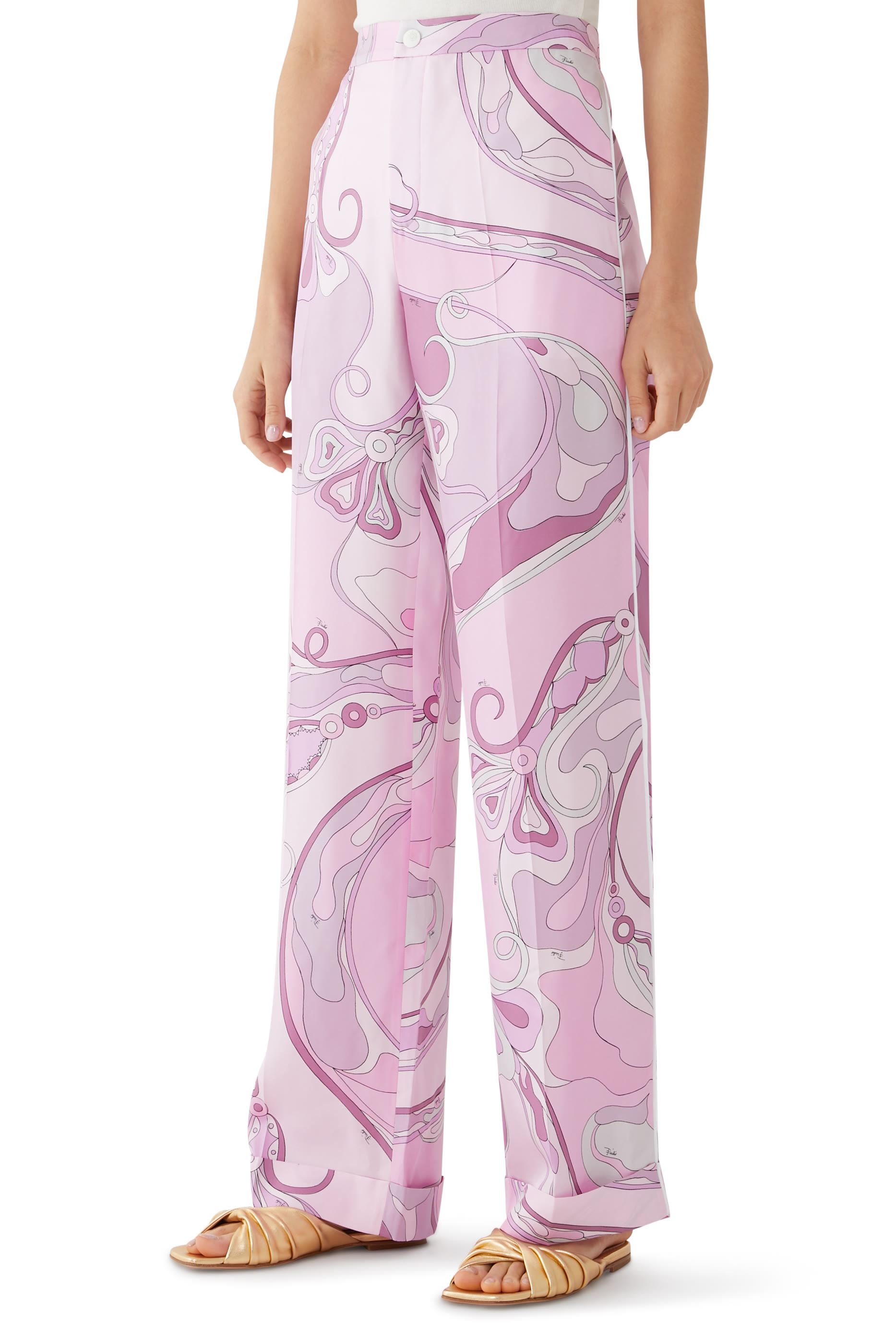 Orchidee-Print Silk-Twill Trousers