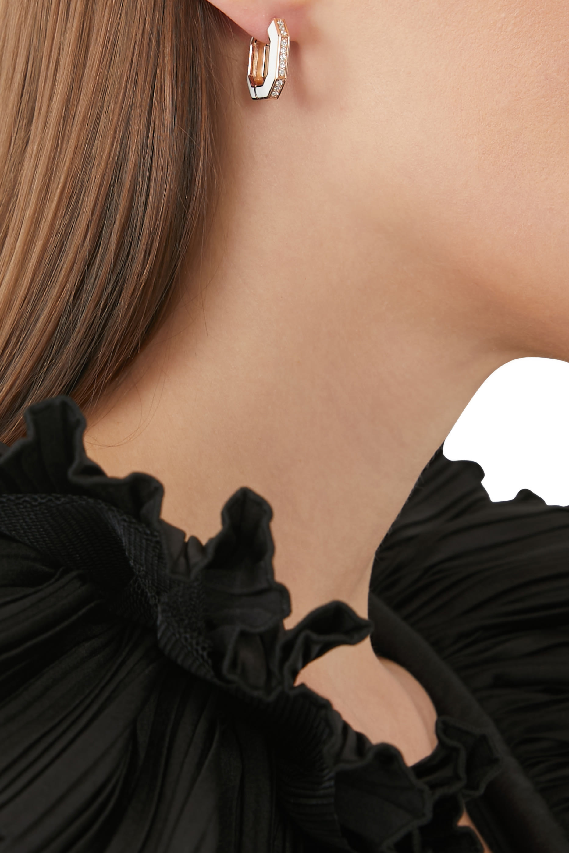 Fizzy Angle Hoop Earrings, 18k Rose Gold & Diamonds