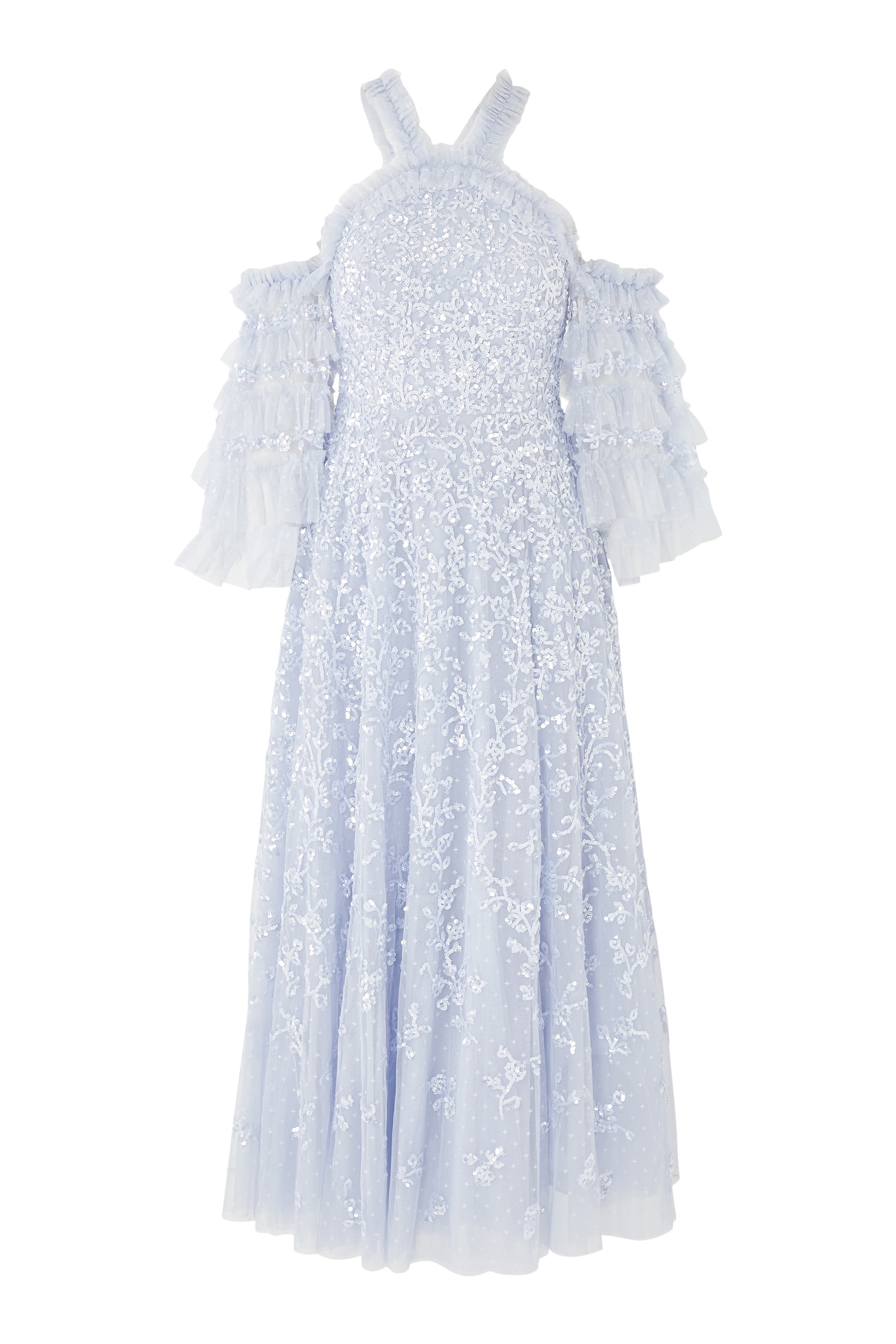 Floral Lace Off-Shoulder Ankle Gown