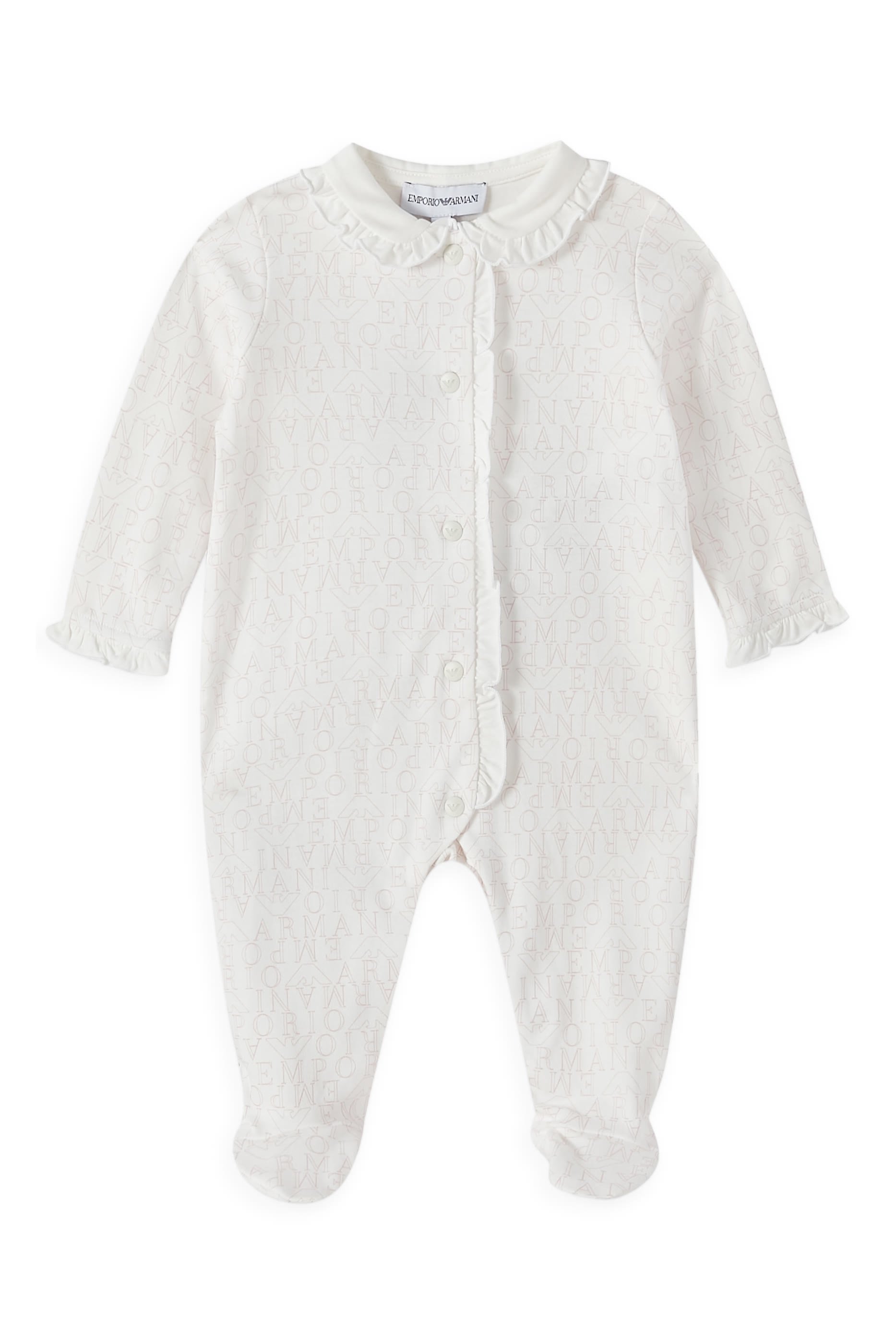 Kids Onesie with Peter Pan Collar and All-Over Text Logo Jumpsuit
