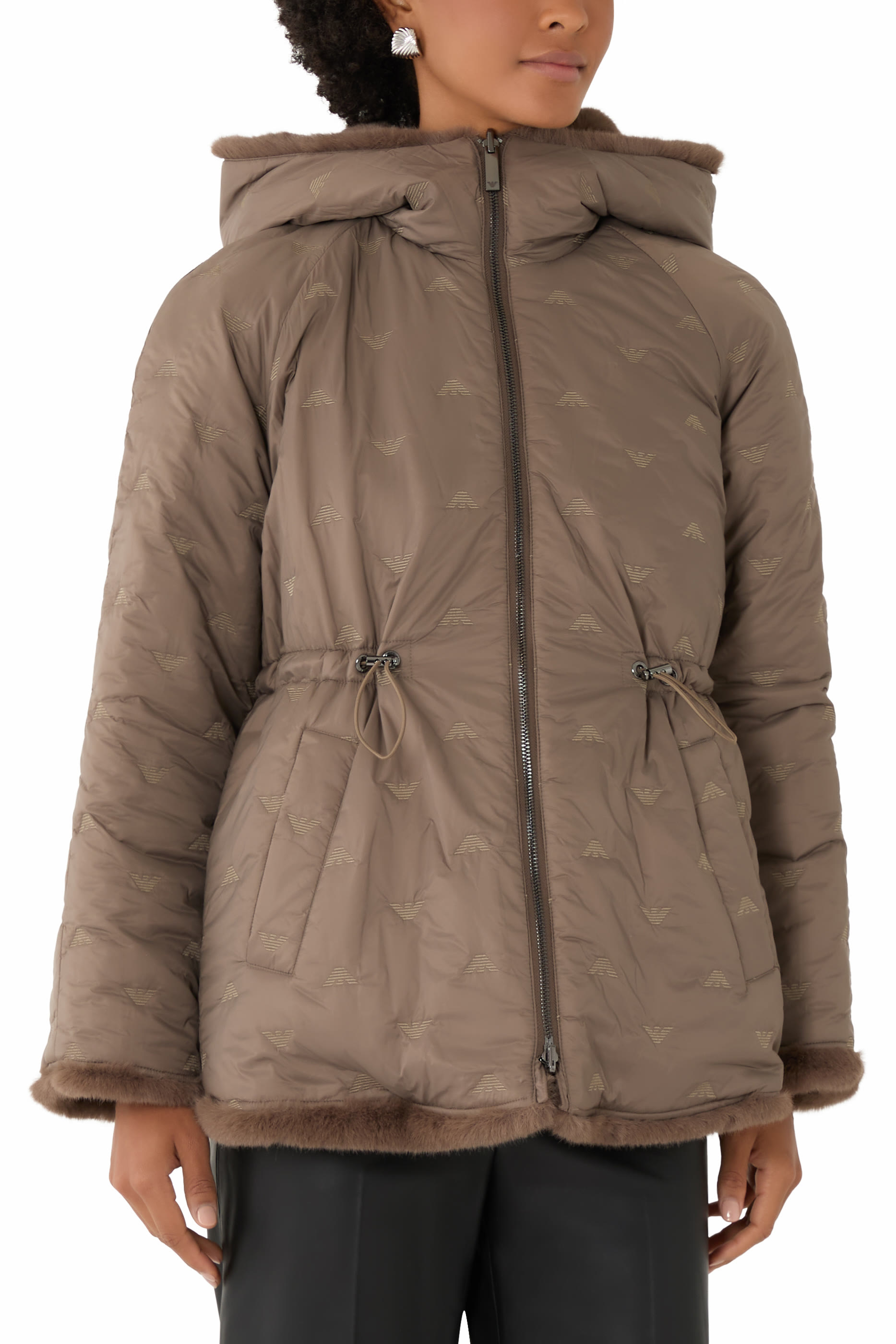 Faux-Fur Reversible Blouson with Hood and Drawstring