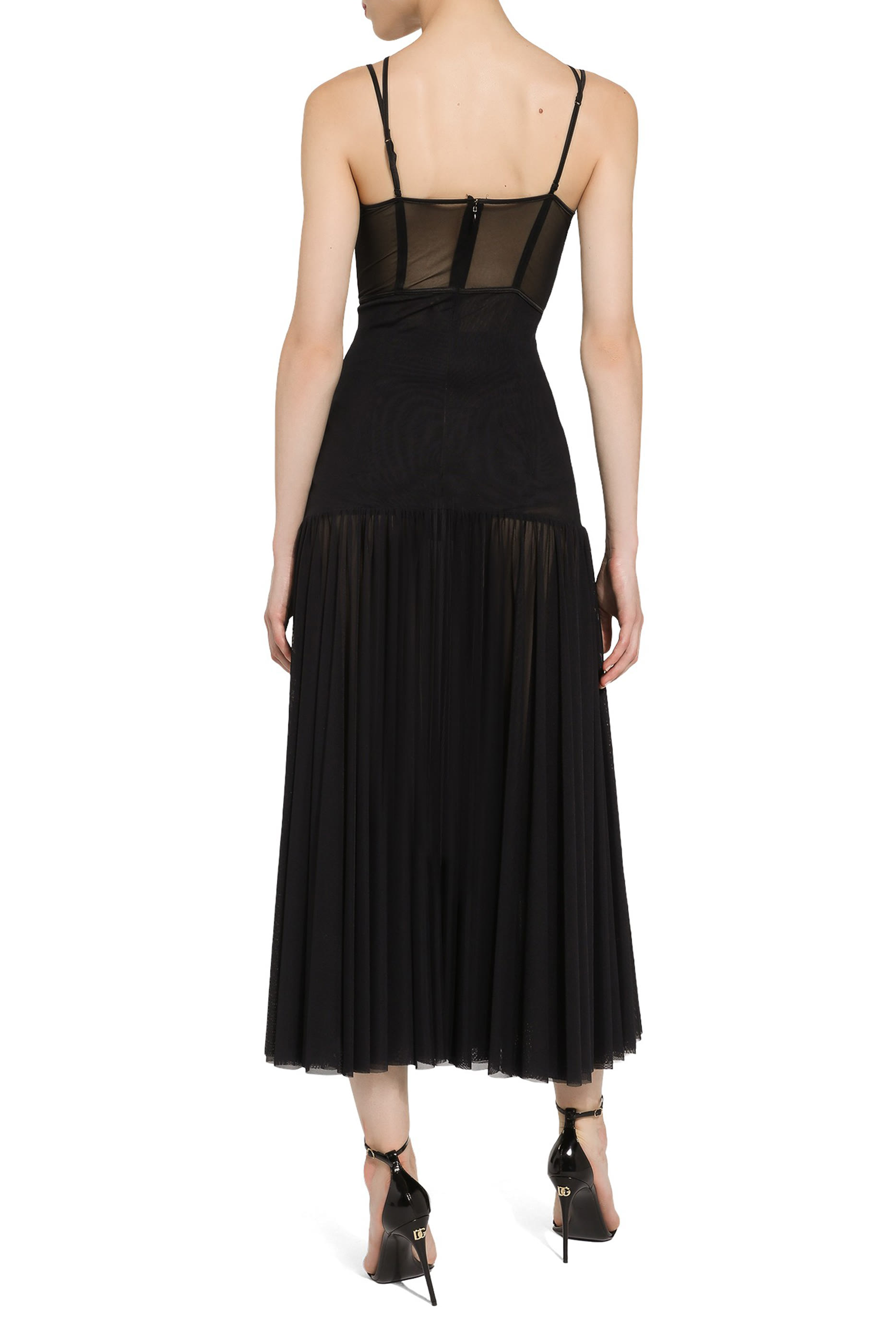 Tulle Midi Dress with Lingerie Details and DG Logo