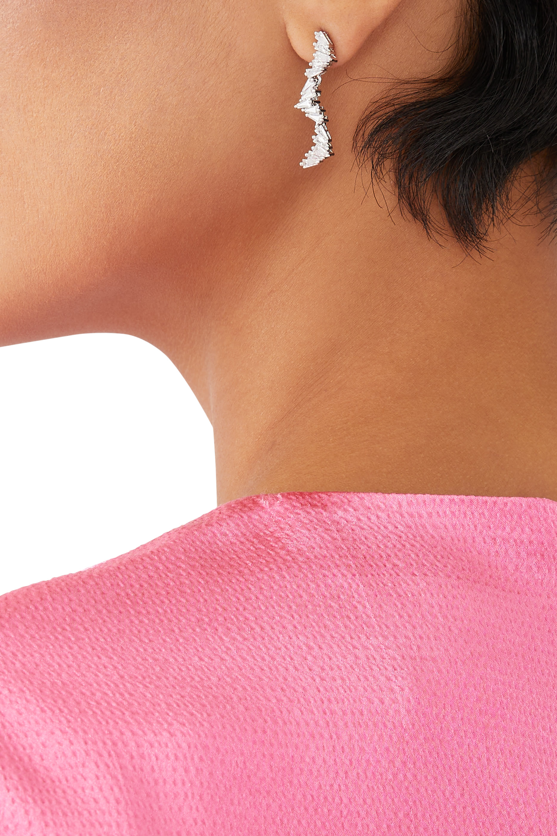 Baguette Zigzag Earrings, Rhodium-Plated Brass & Cubic Zirconia