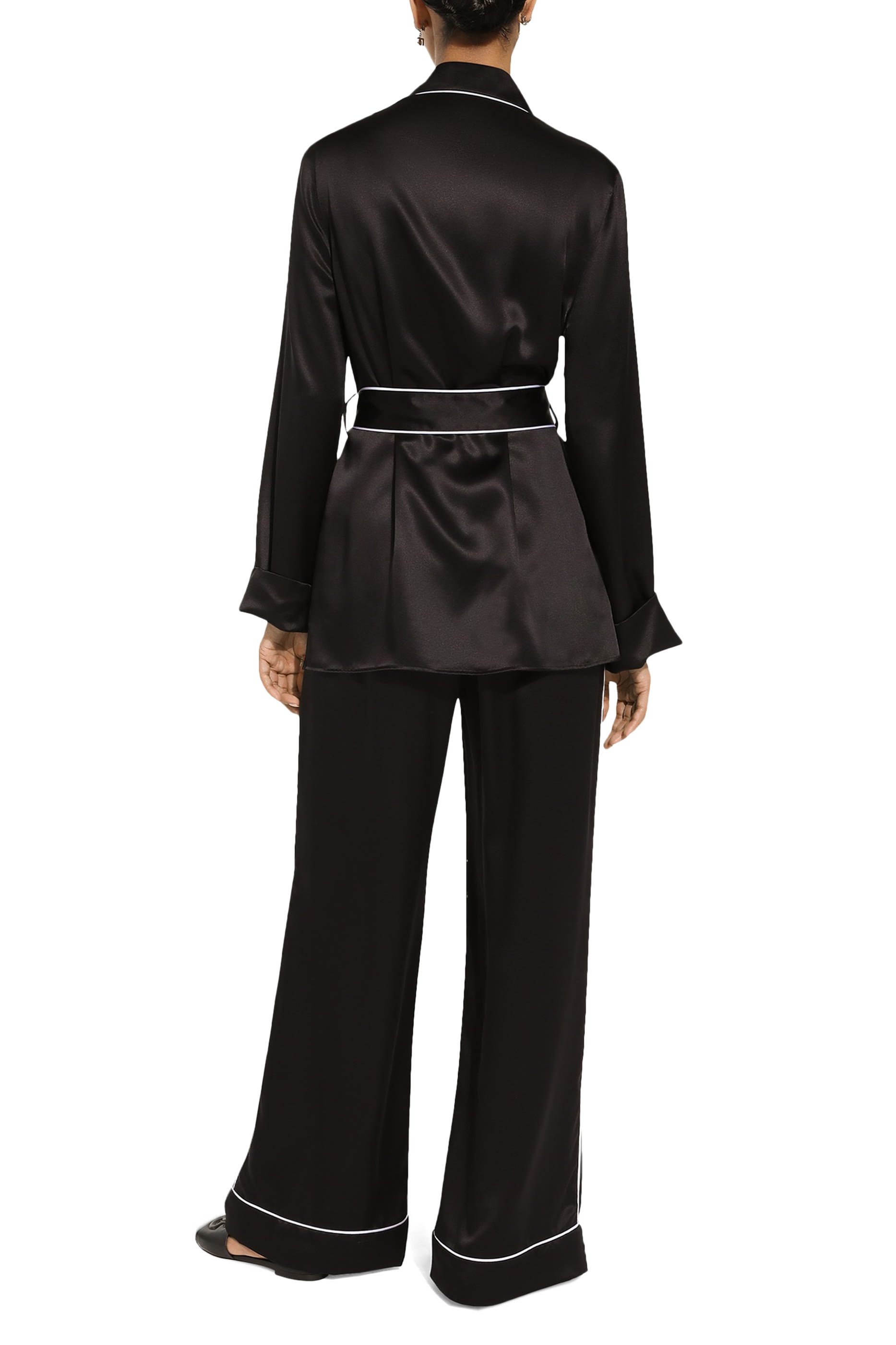 Contrasting Piping Silk Pajama Shirt