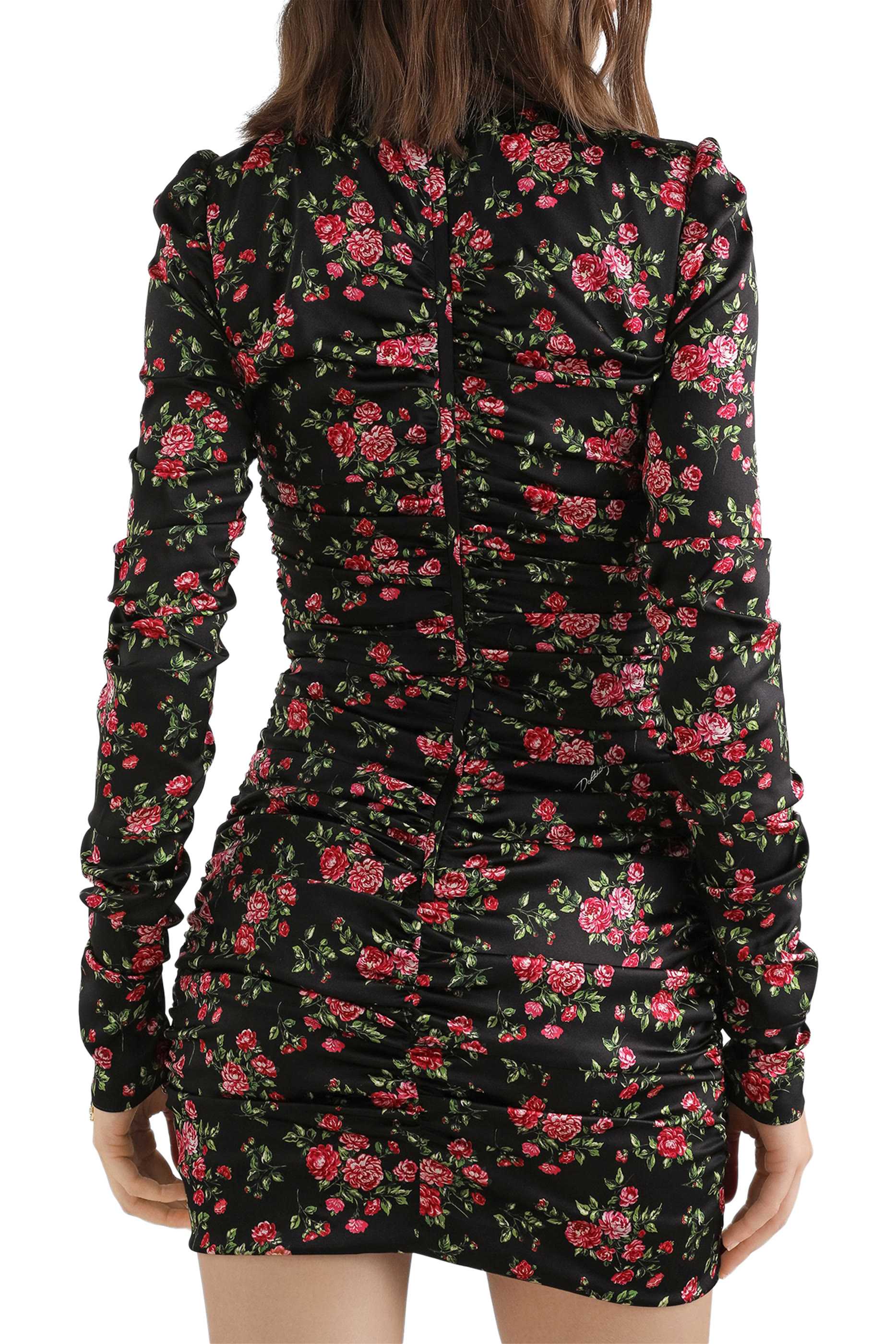 Small Rose Bouquets-Print Long Satin Dress