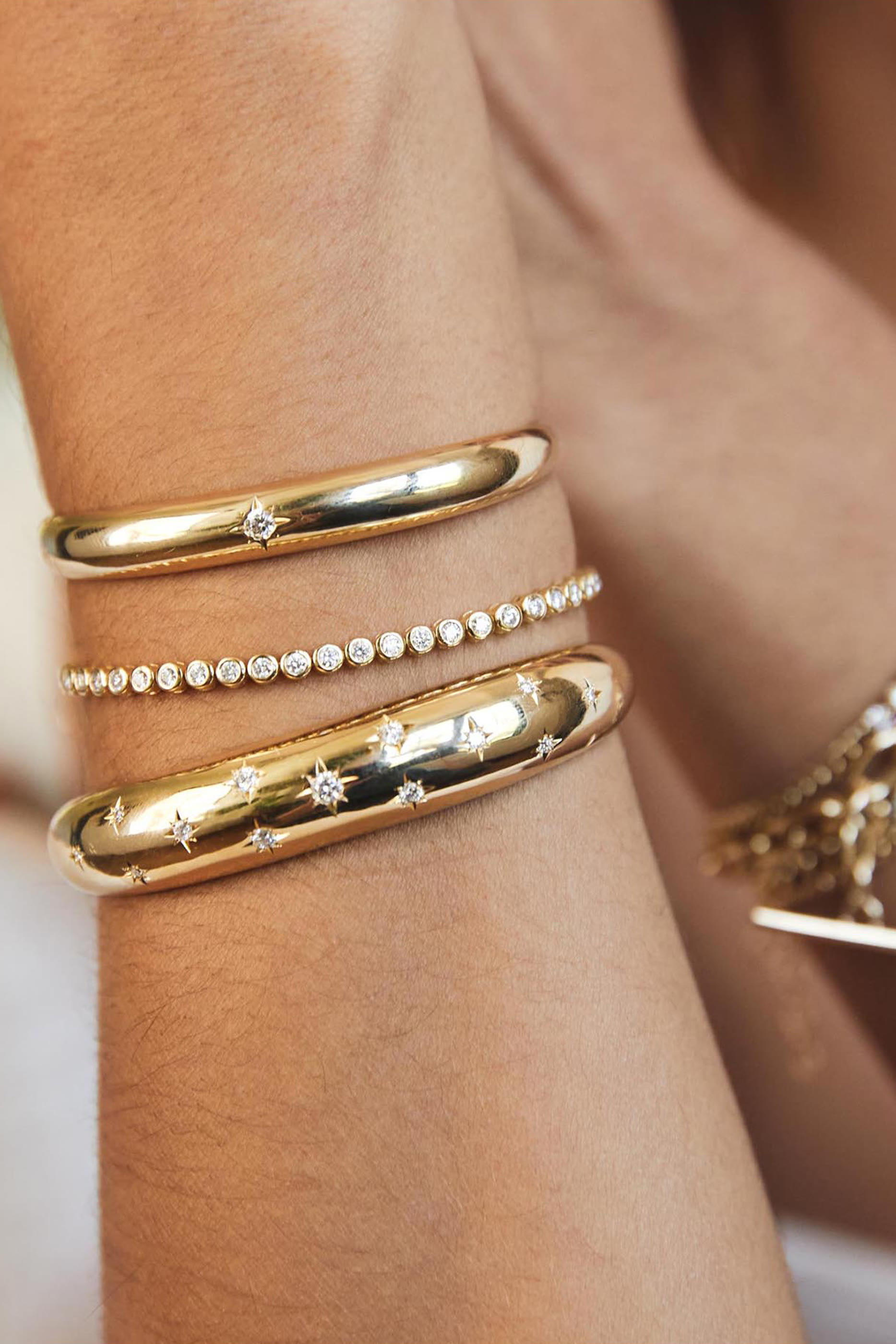 Scattered Star Set Medium Aura Cuff, 14K Yellow Gold & Diamonds