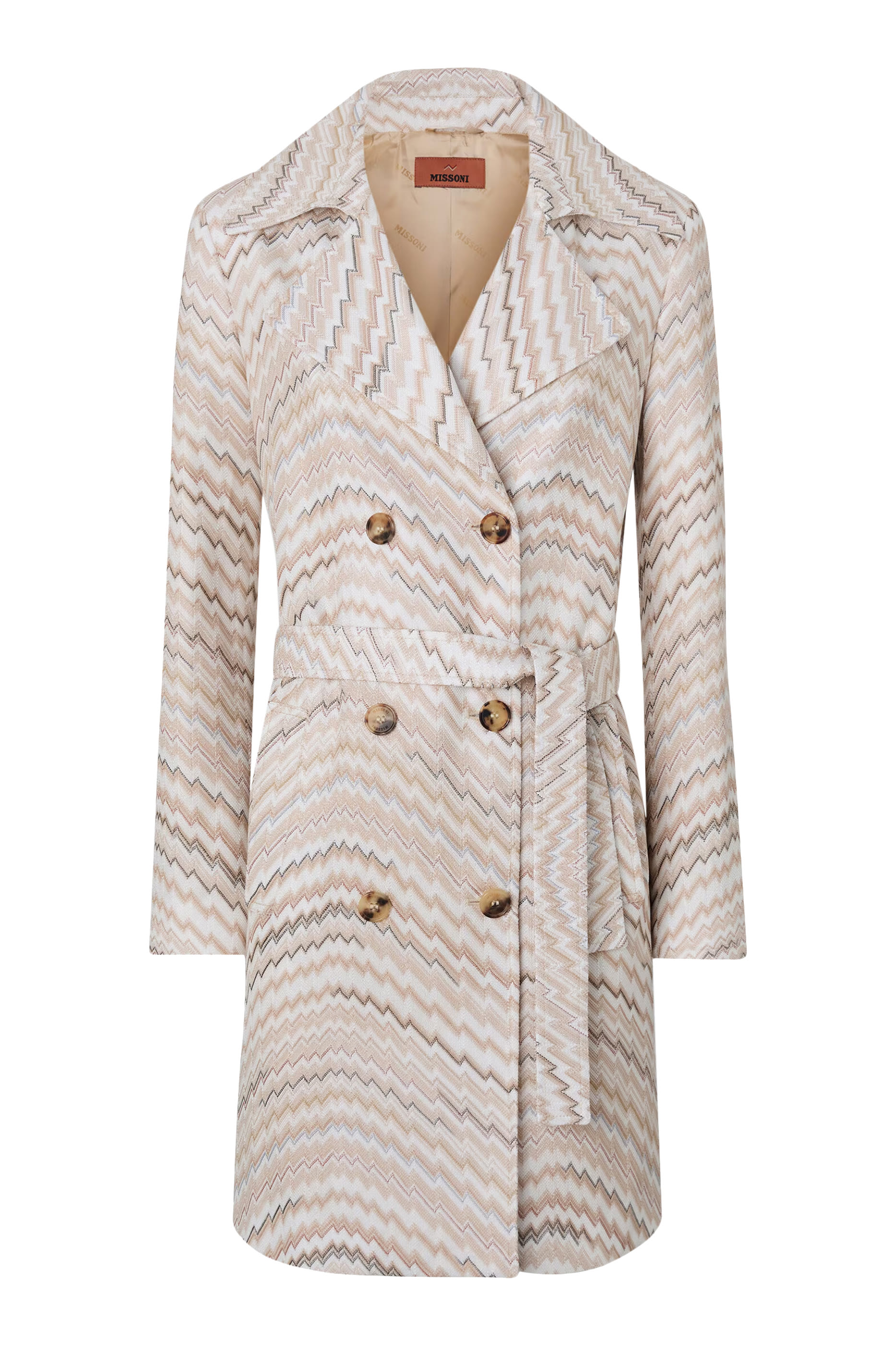 Wavy Zigzag Pattern Double-Breasted Trench Coat
