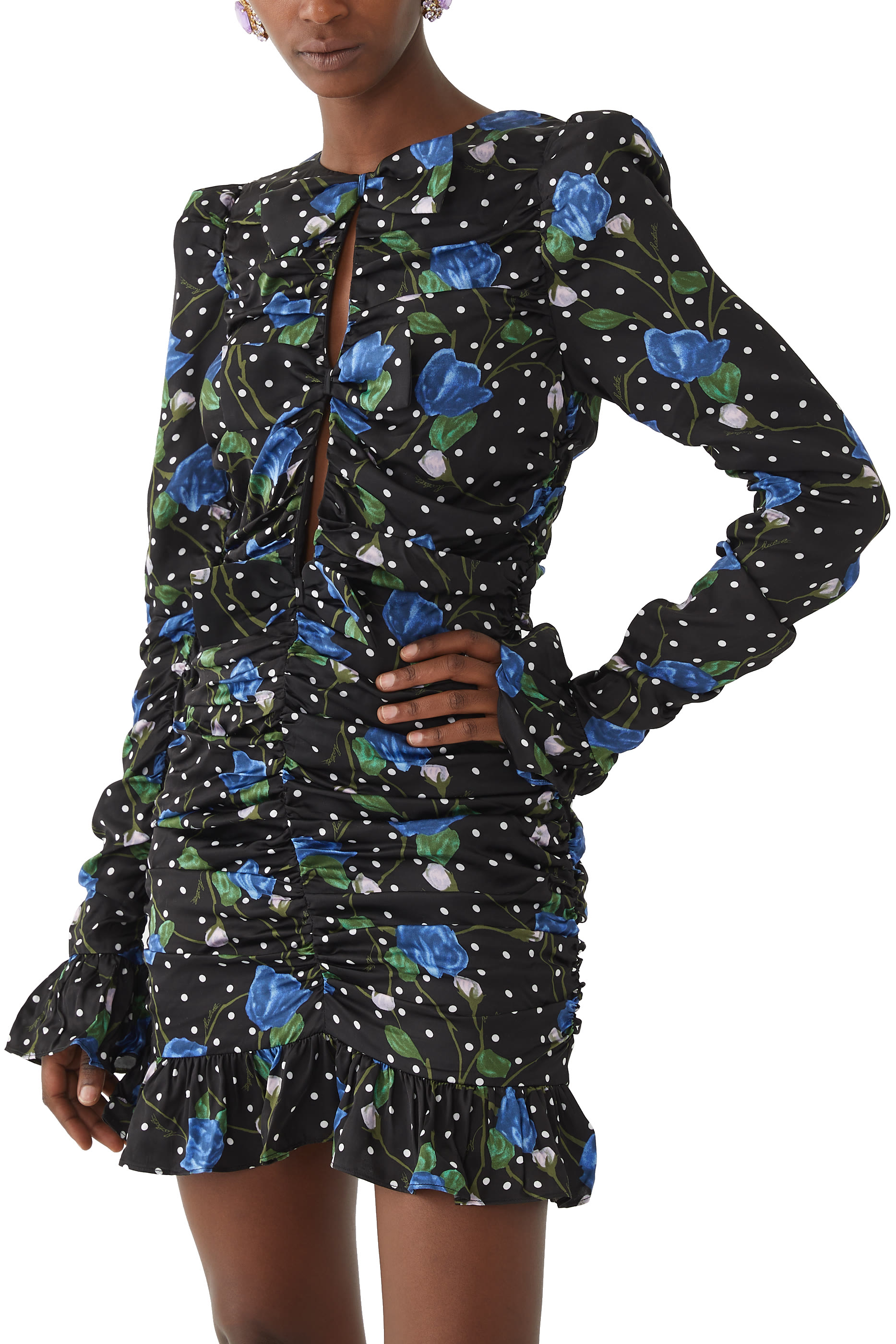 Satin Ruffle Print Mini Dress