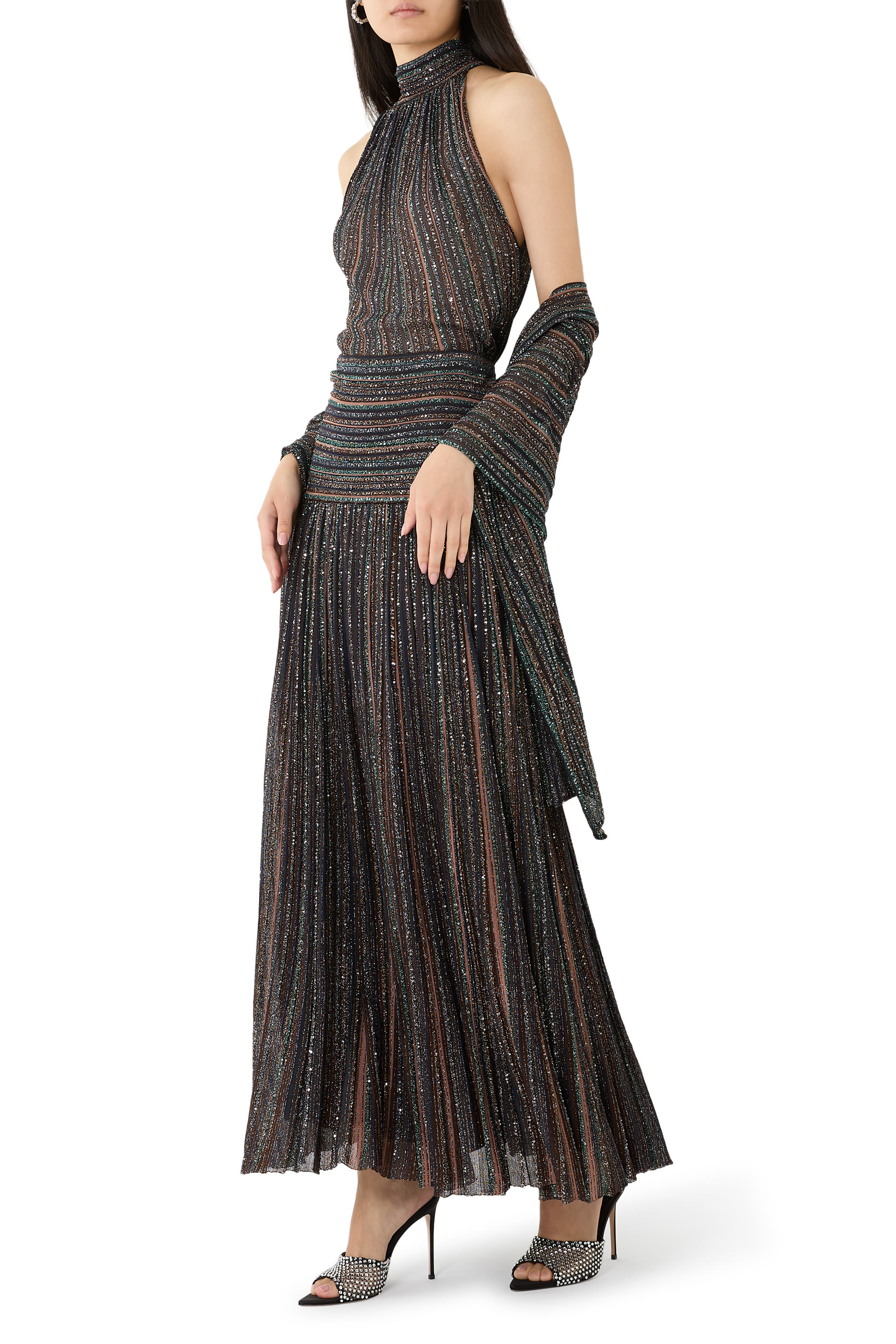 Ribbed Sleeveless Top with Scarf Collar 