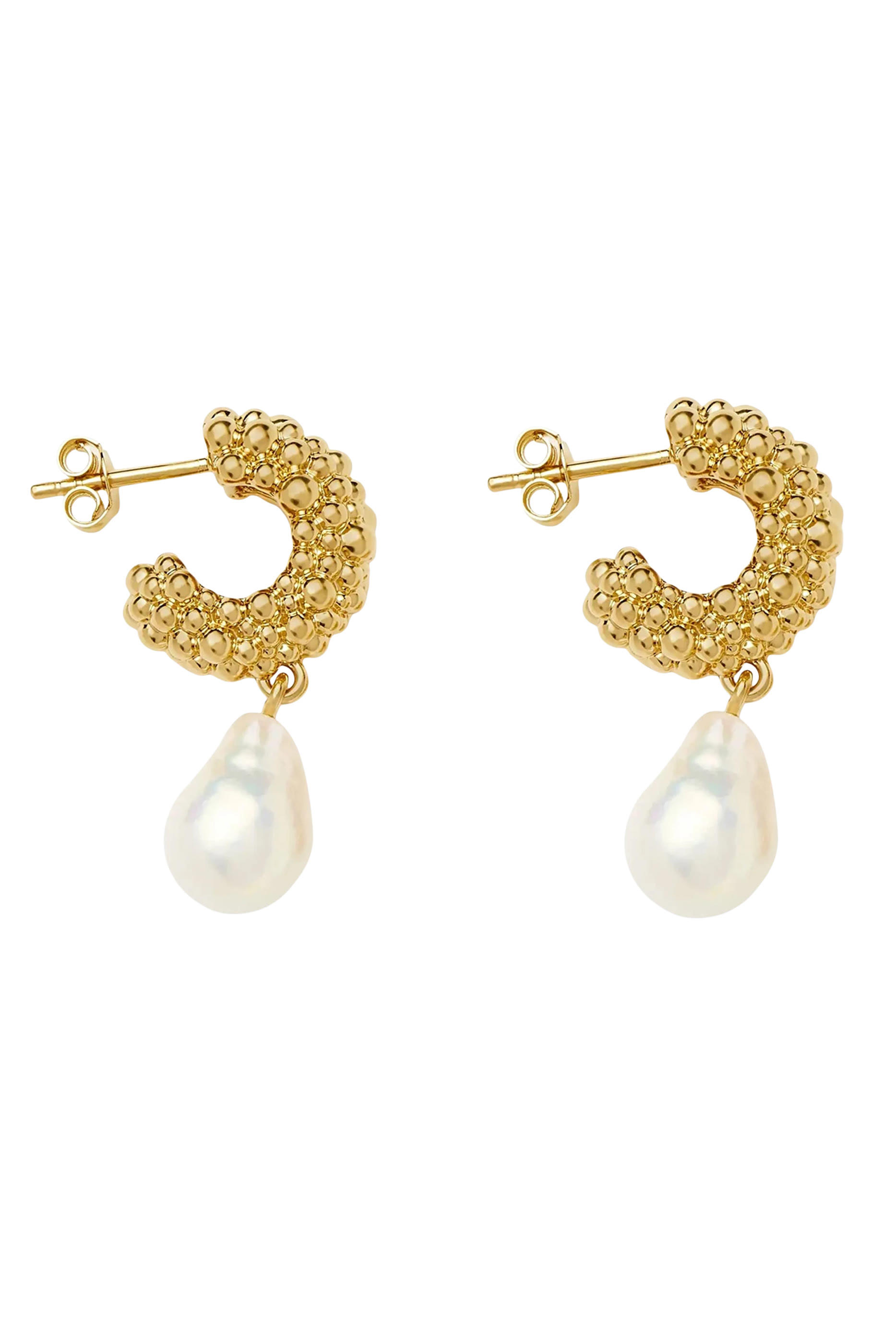 Pearl Baya Charm Hoop Earrings, 18ct Recycled Gold Plating on Brass & Baroque Pearls