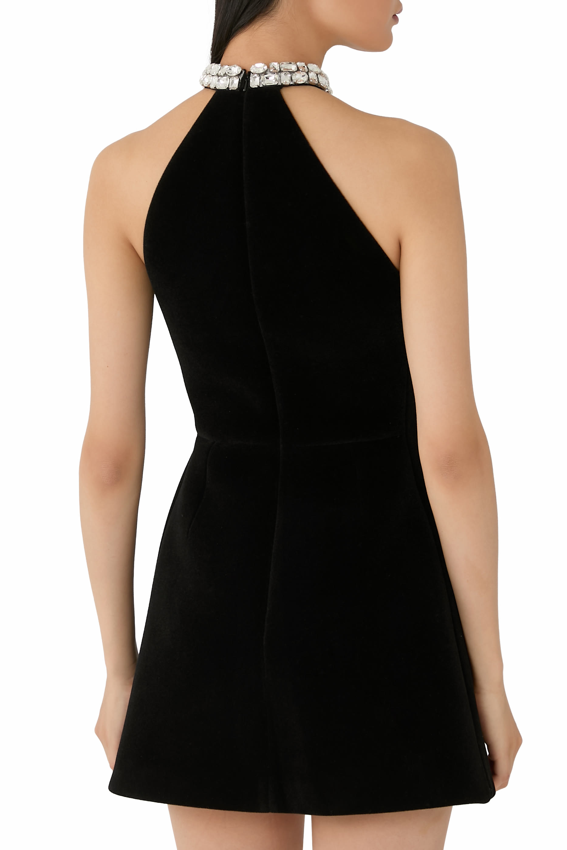 Crystal Embellished Neck Mini Dress