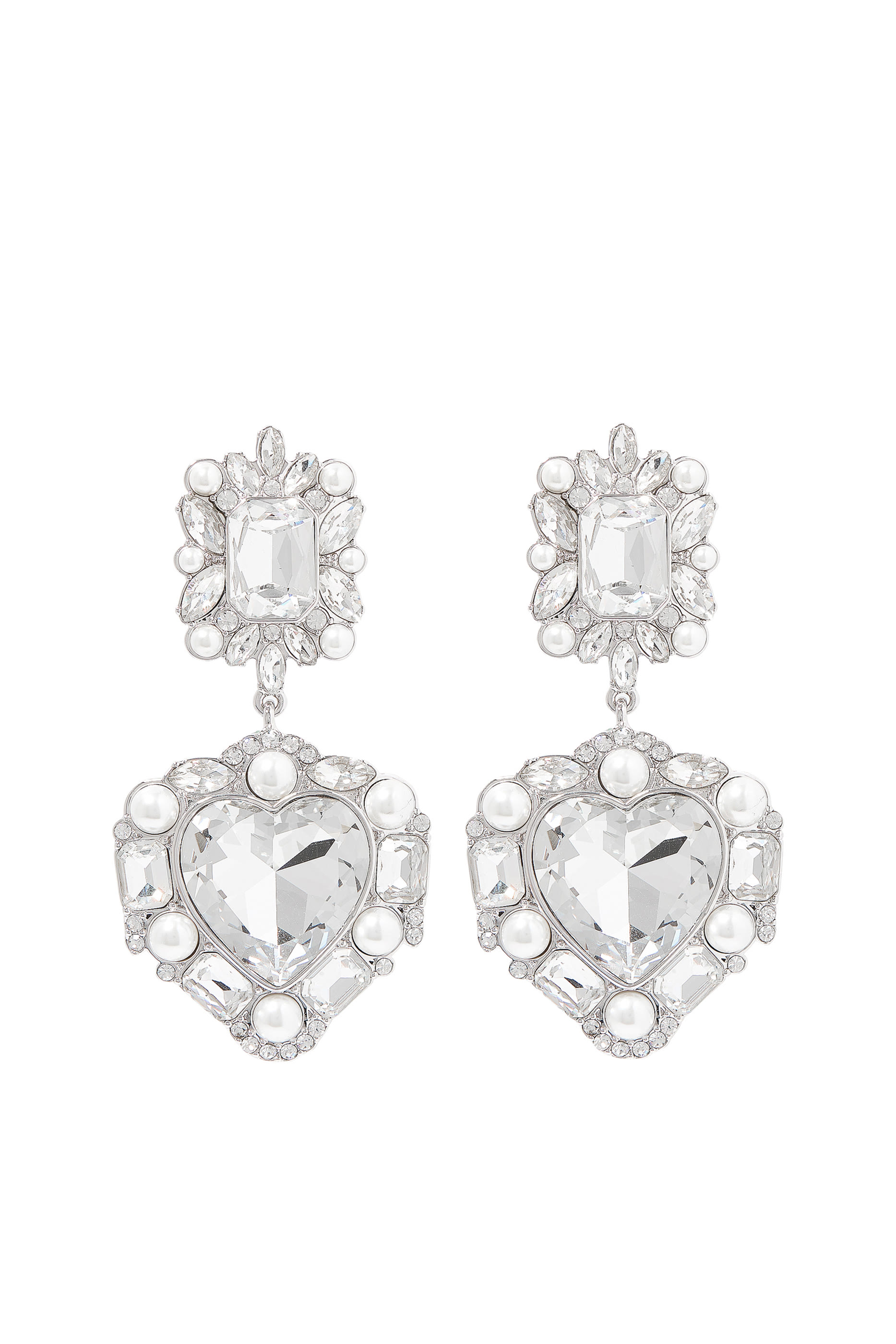 Crystal Pearl Tiered Heart Earrings